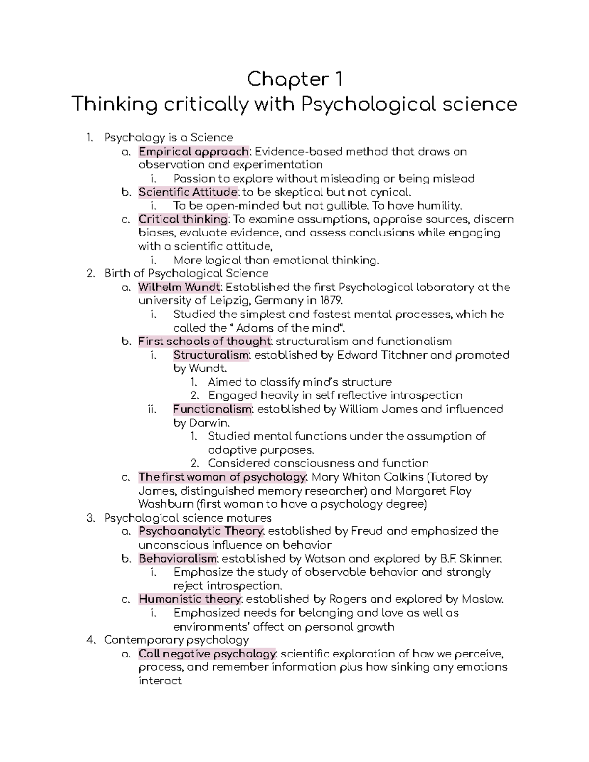 General Psychology Chapter 1 - Chapter 1 Thinking Critically With ...