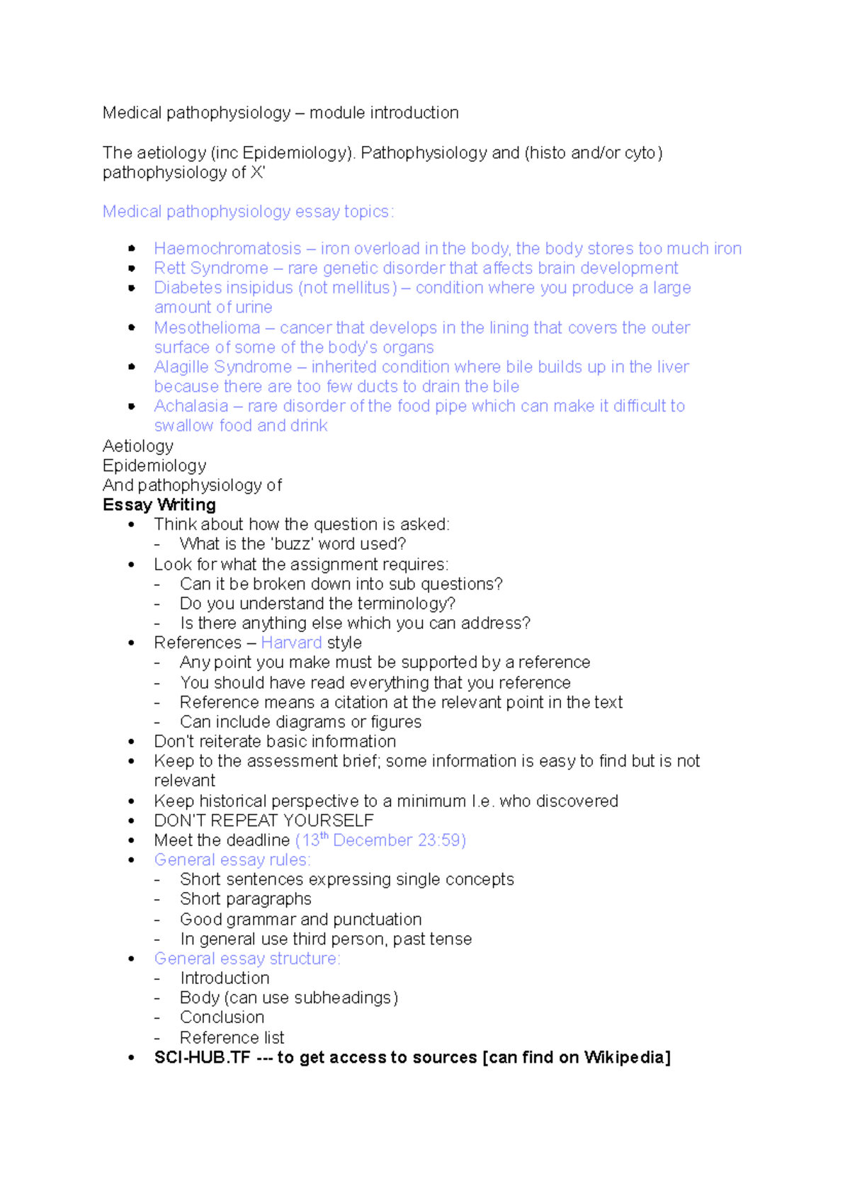 Module introduction - essay information - Medical pathophysiology ...