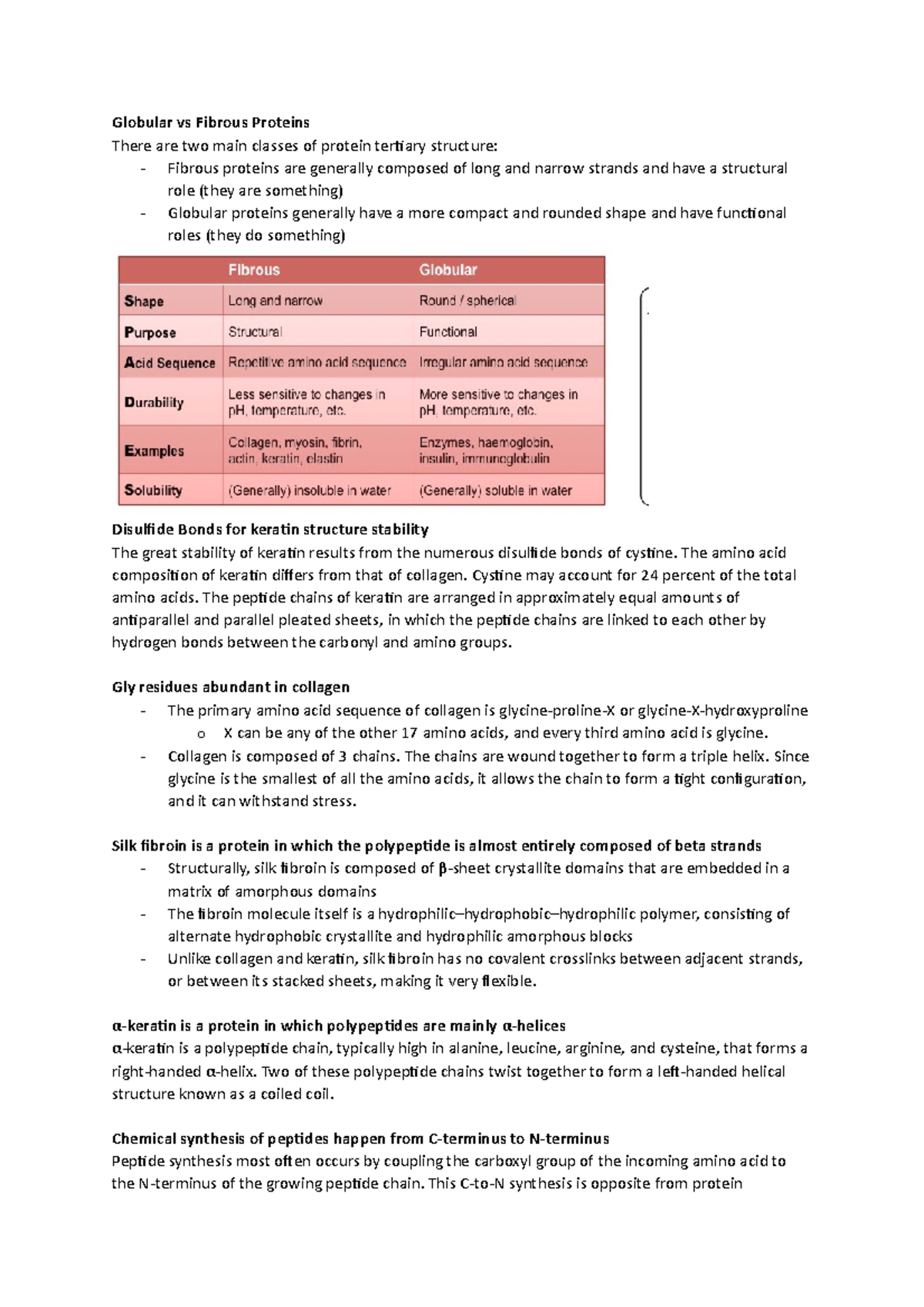 BCMB2002 Key Concepts - Globular Vs Fibrous Proteins There Are Two Main ...