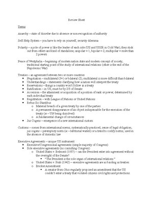 Unit 1 Notes - International Law Unit 1 International Relations Realism ...