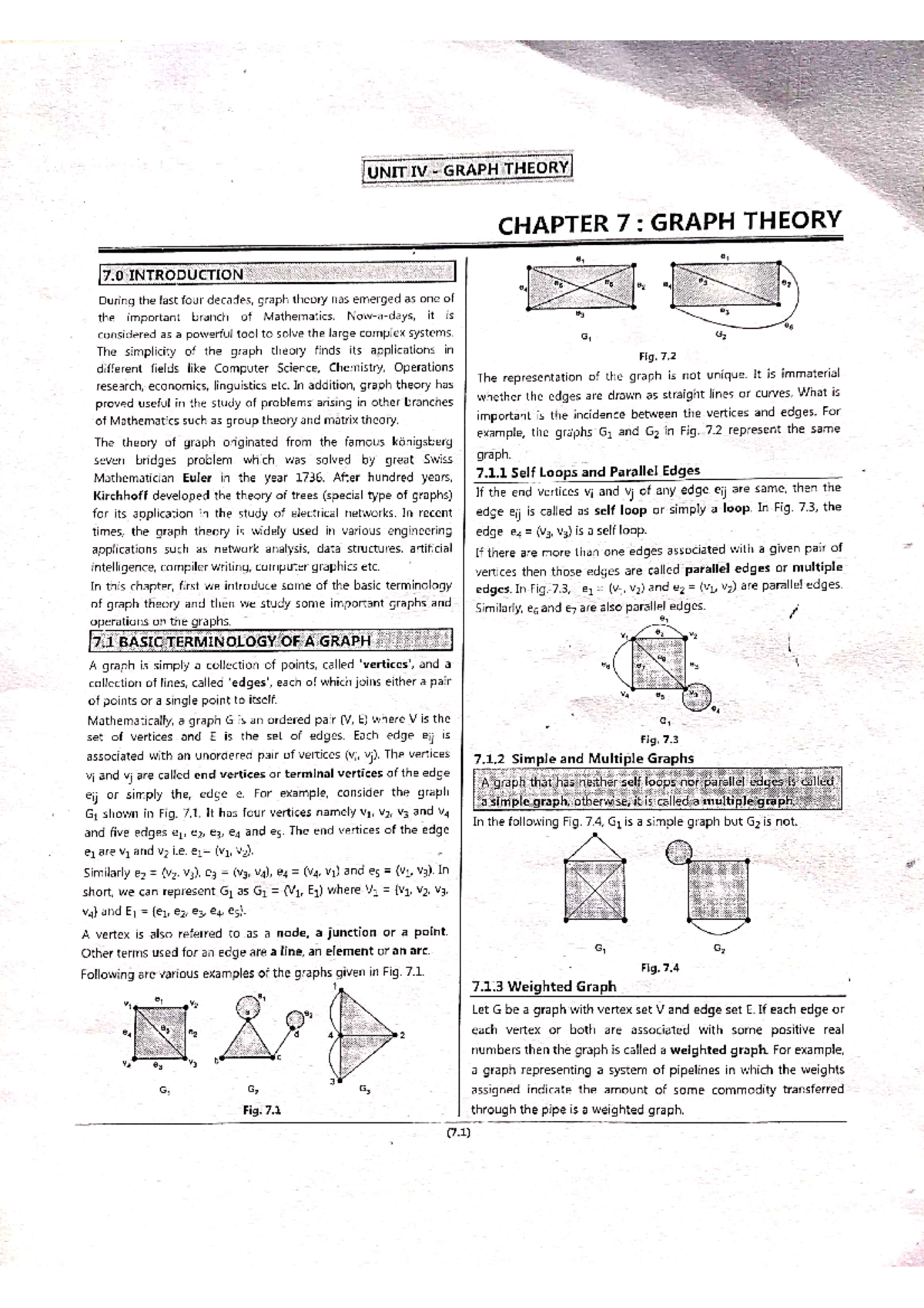 Unit 3 Graph Book {Pran Tehare} - UNIT IV GRAPH THEORY CHAPTER 7 ...
