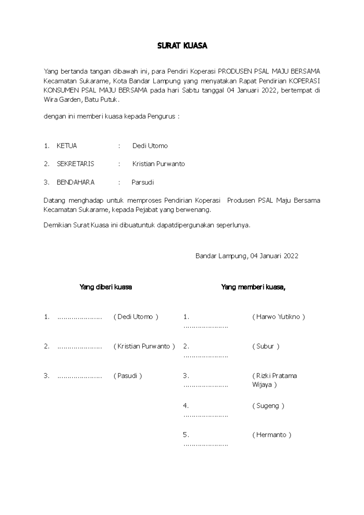 Surat Kuasa ke Notaris (ok) - SURAT KUASA Yang bertanda tangan dibawah