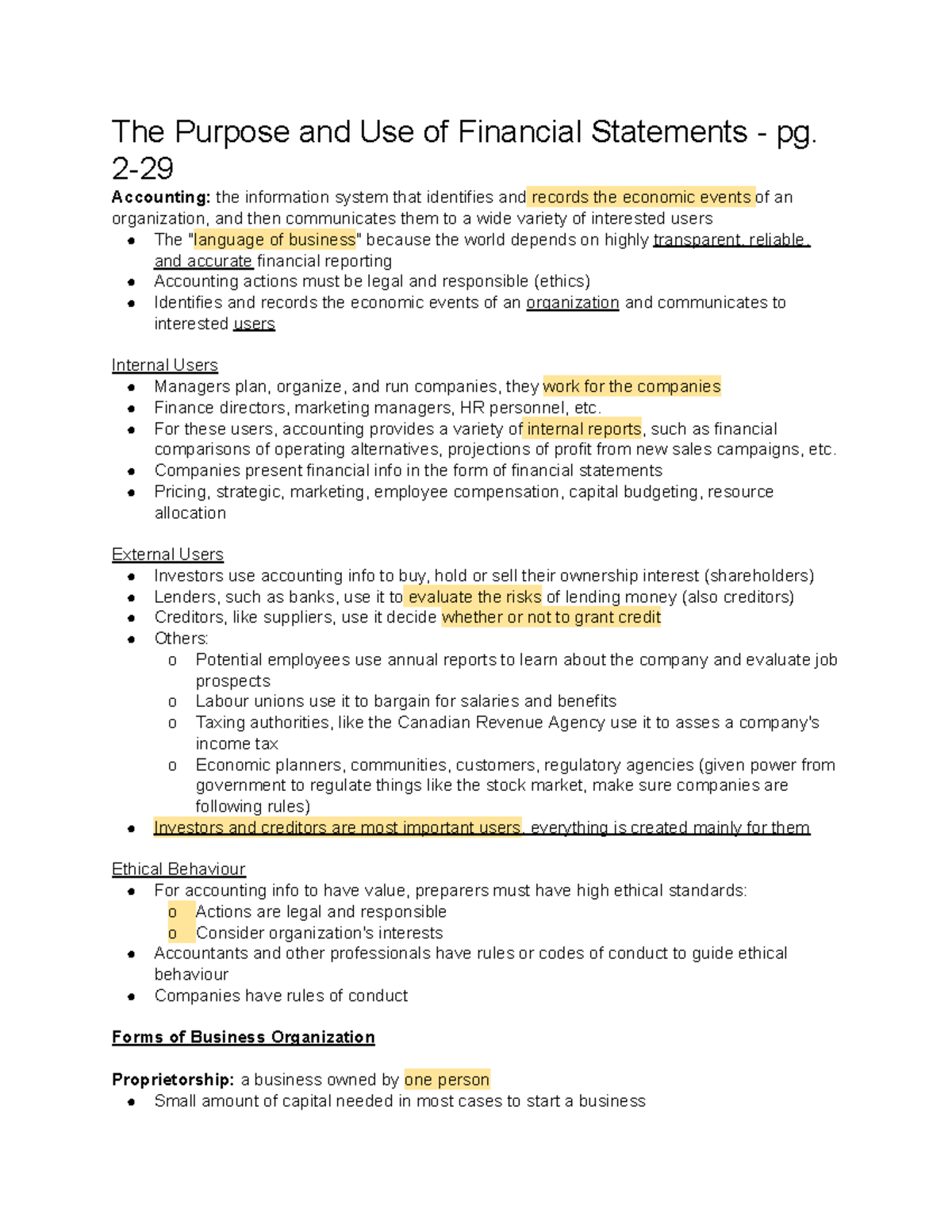 EXAM 1 Notes MOS 1023 - Exam 1 - The Purpose and Use of Financial ...