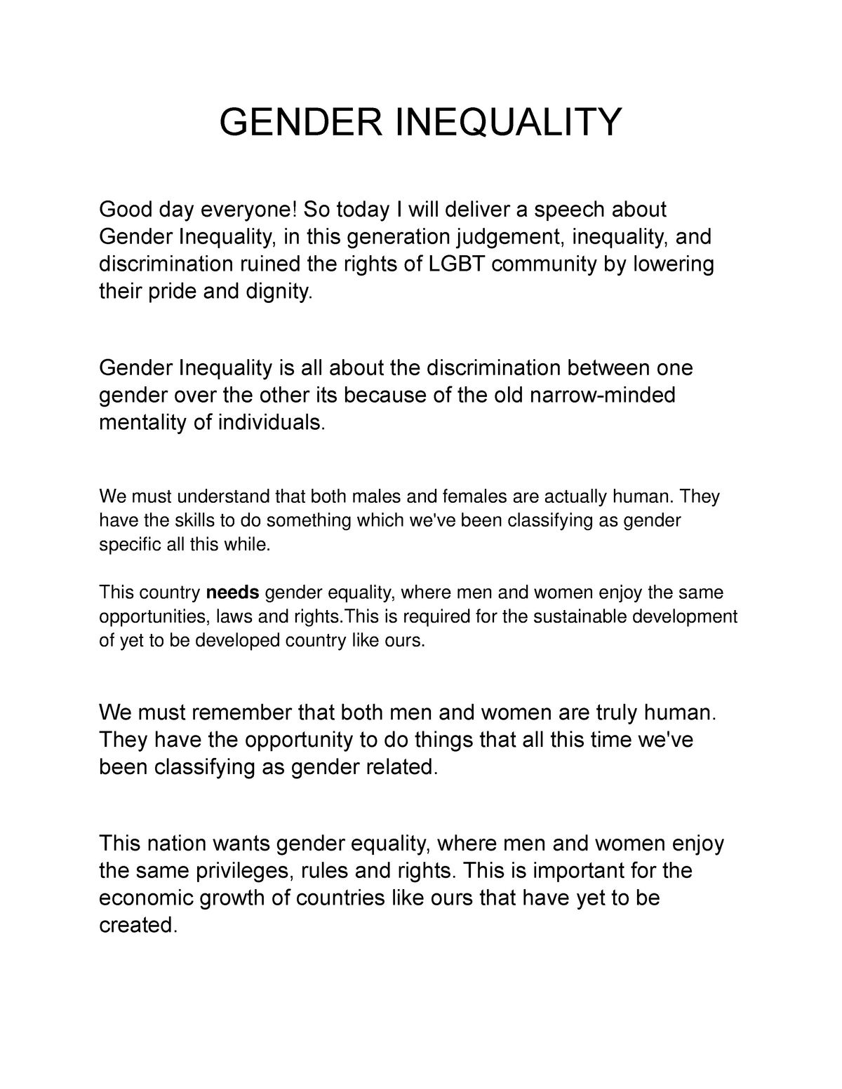 persuasive essay about gender inequality