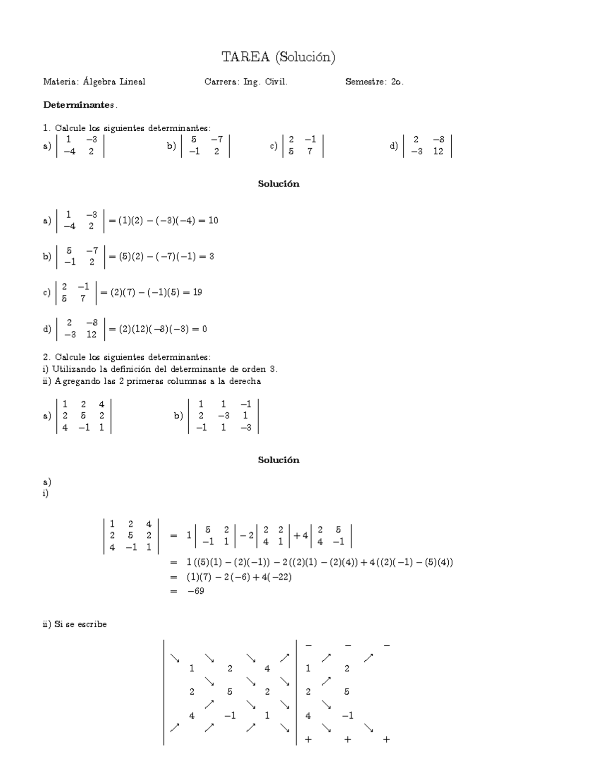 Ejercicios Algebra Lineal - TAREA (SoluciÛn) Materia: ¡lgebra Lineal ...