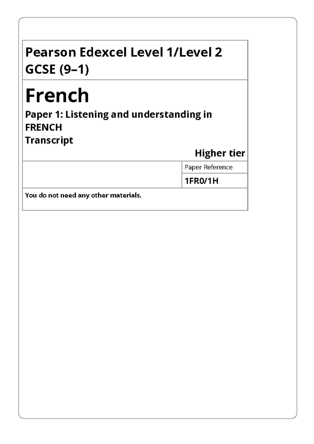 2018 Transcript Higher - Pearson Edexcel Level 1/Level 2 GCSE (9–1 ...