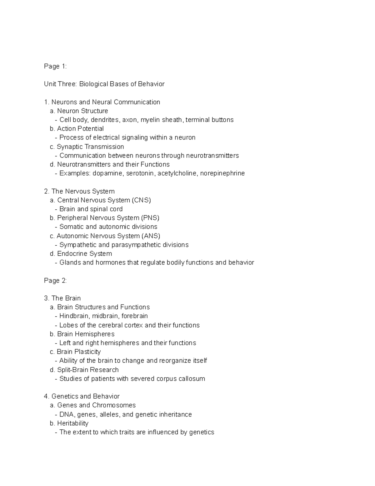 Unit 3 Ap Psych Notes - Page 1: Unit Three: Biological Bases Of ...