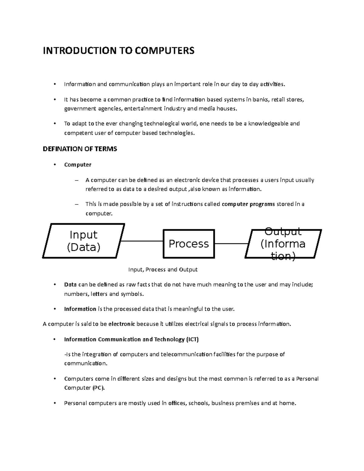 Computer Applications Notes-1 - INTRODUCTION TO COMPUTERS Information ...
