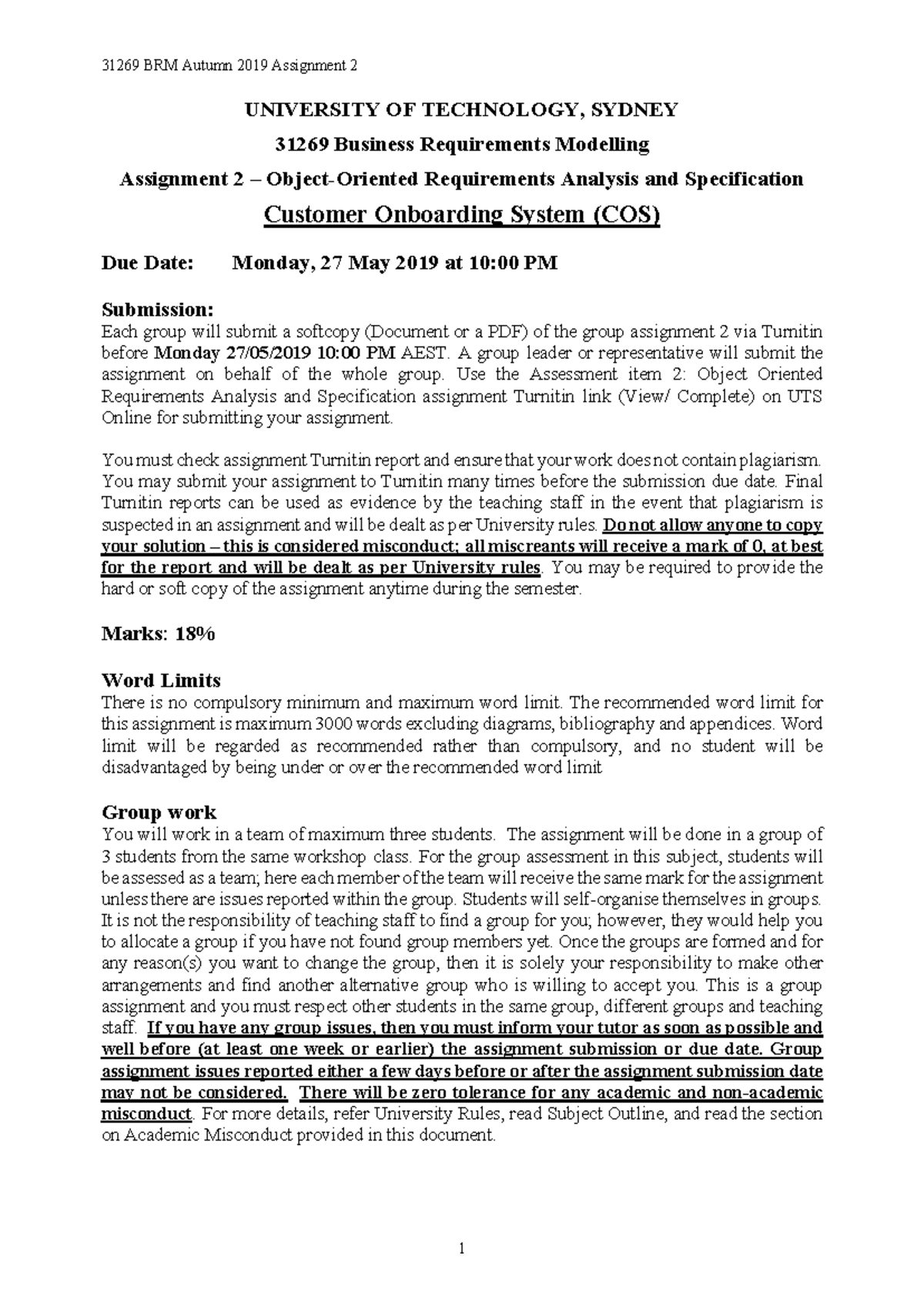 31269 BRM Assignment 2 Use Case Narrative and Data Dictionary