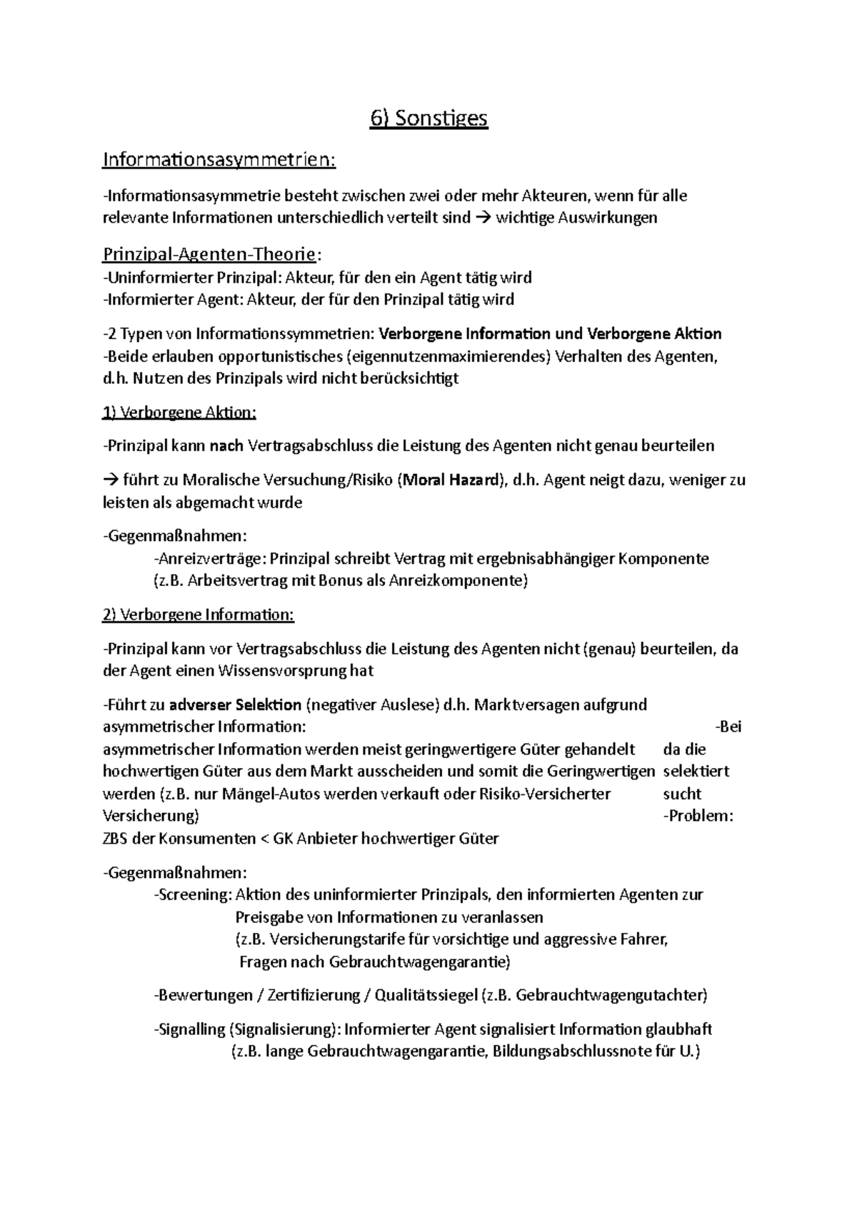 6) Sonstiges - Zusammenfassung Grundlagen Der Volkswirtschaftslehre - 6 ...