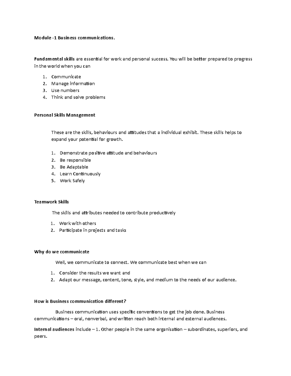 Module 1 - Module -1 Business communications. Fundamental skills are ...