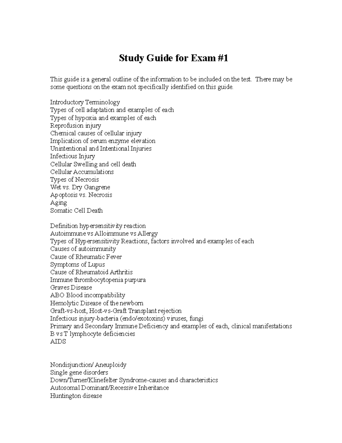 14 - Study Guide Exam 1 - Study Guide for Exam This guide is a general ...