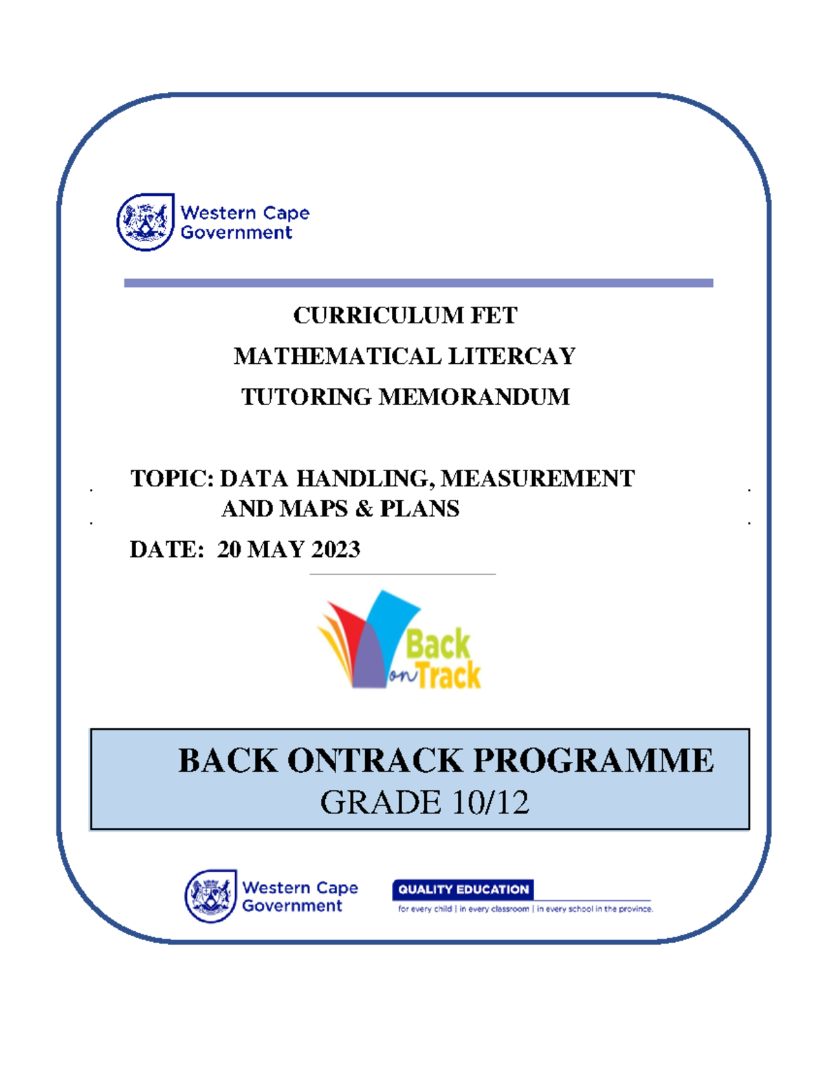 Marking Guideline Nasienriglyn - CURRICULUM FET MATHEMATICAL LITERCAY ...