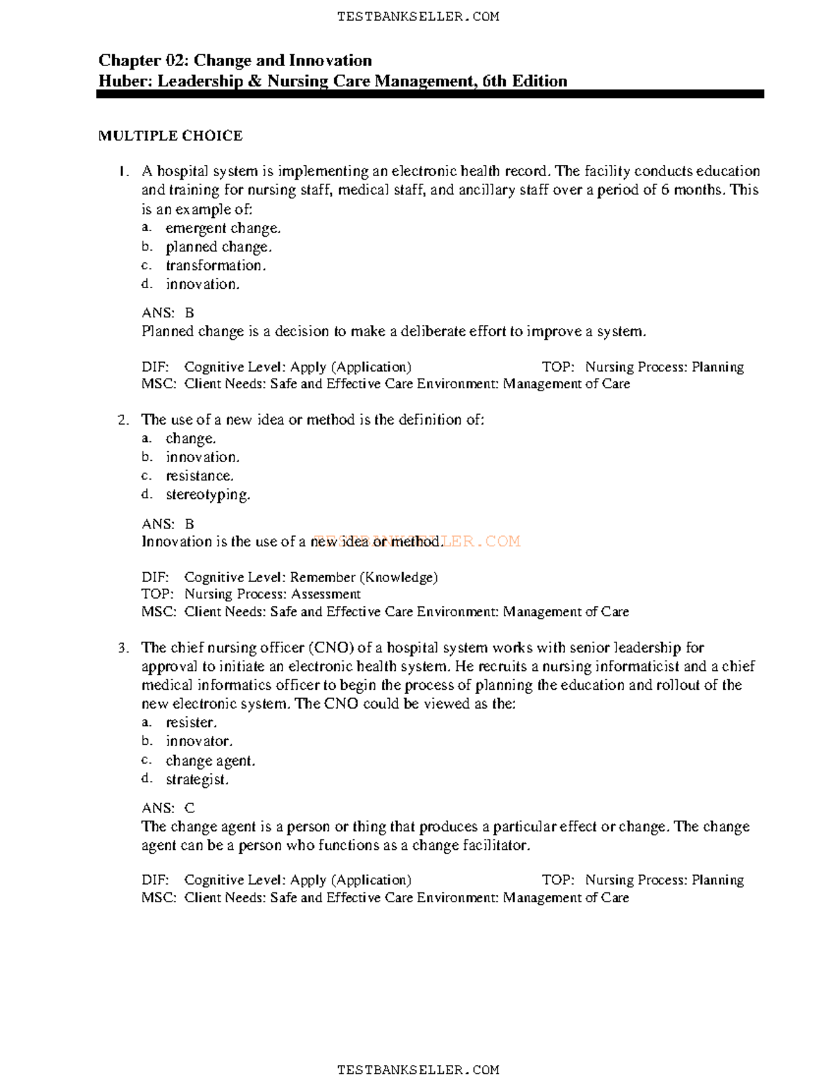 02 - Chapter 2 Practice Questions - Chapter 02: Change and Innovation ...