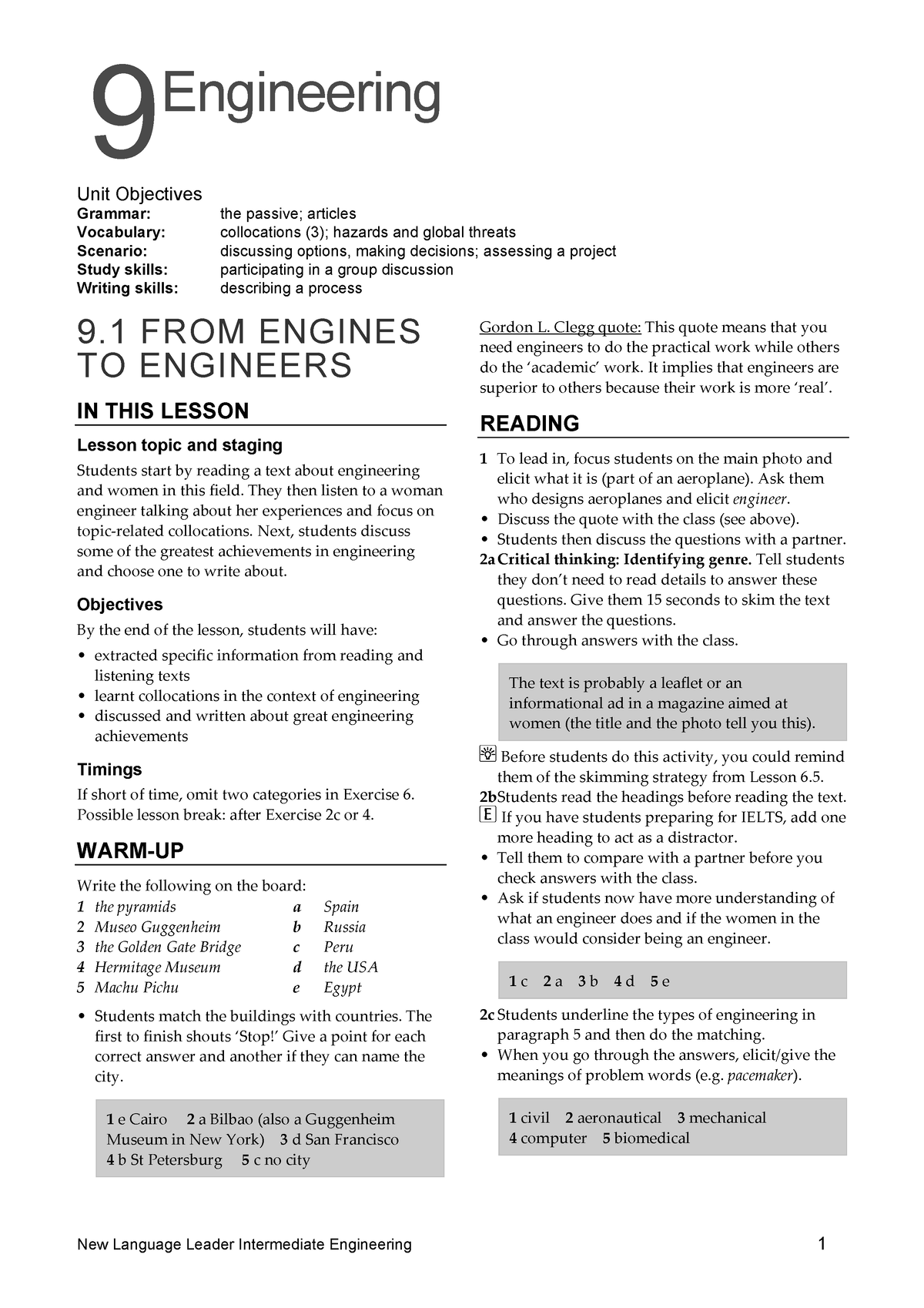 Unit 9 гдз - Оцлуоц - 9 Engineering Unit Objectives Grammar: the passive;  articles Vocabulary: - Studocu