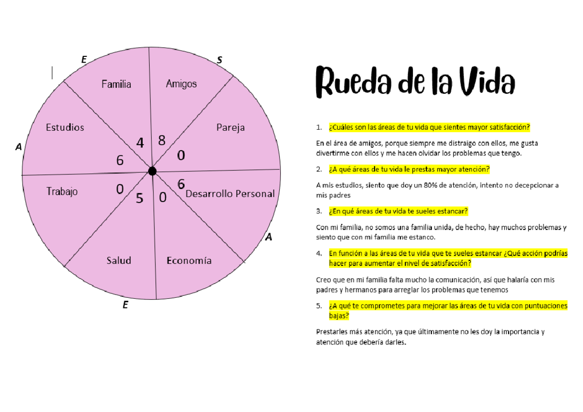 Tarea Rueda de la vida S2 - Introduccion a la vida universitaria - Studocu