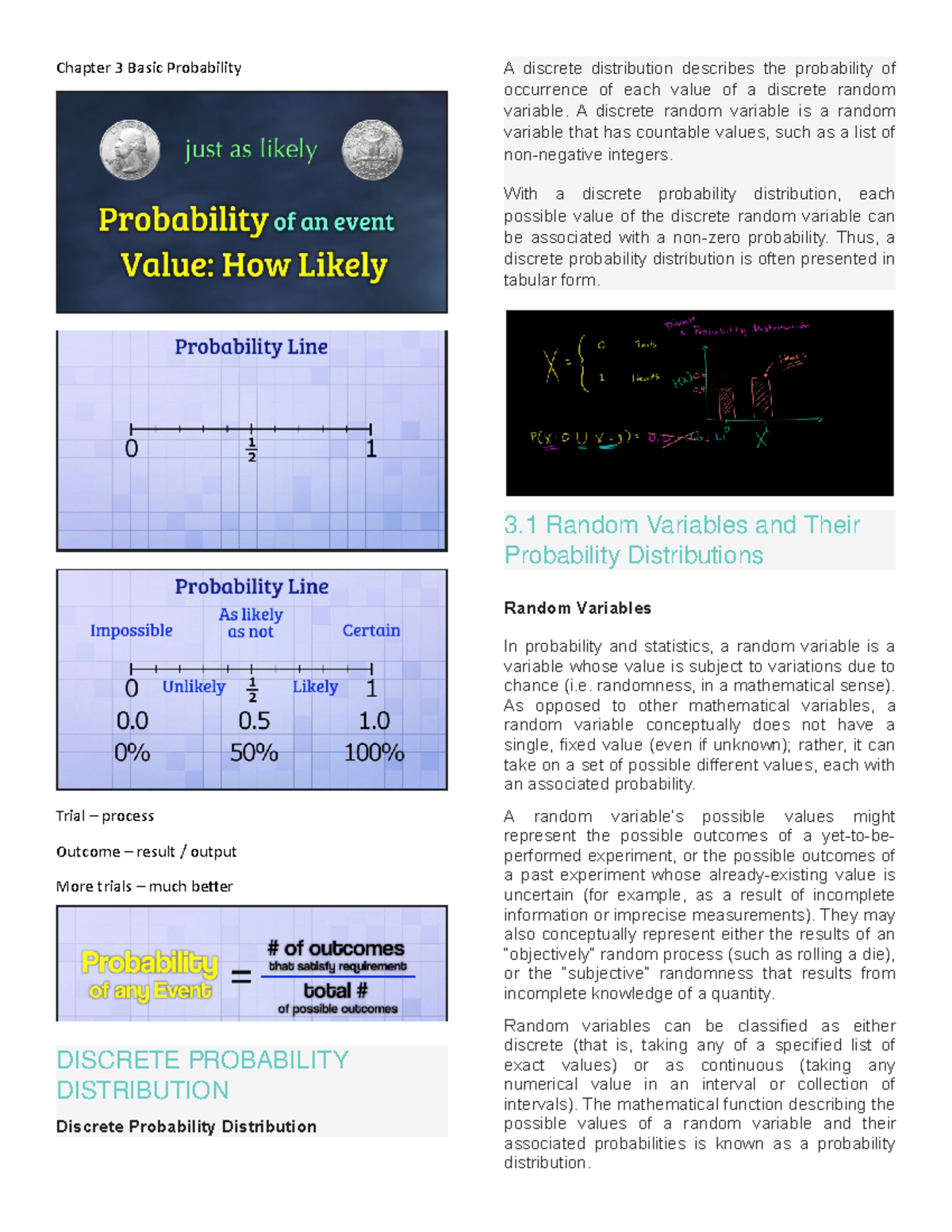 Chapter 3 - Lecture notes Lecture 3 - Chapter 3 Basic Probability Trial ...