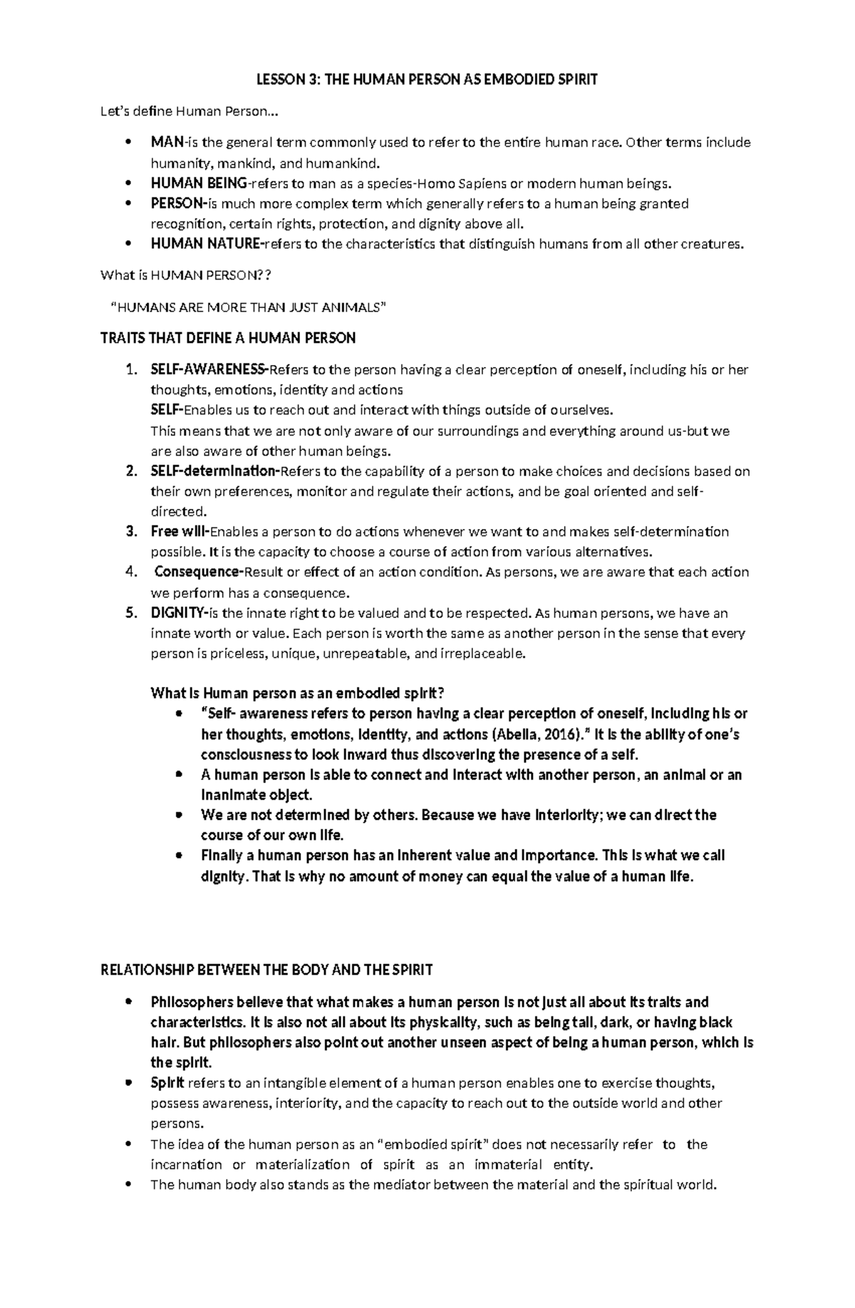 Lesson-3-notes - Lesson Planning - LESSON 3: THE HUMAN PERSON AS ...