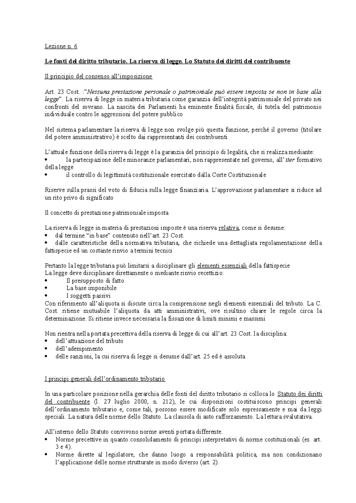 Lezione N. 6 Le Fonti Del Diritto Tributario. La Riserva Di Legge. Lo ...