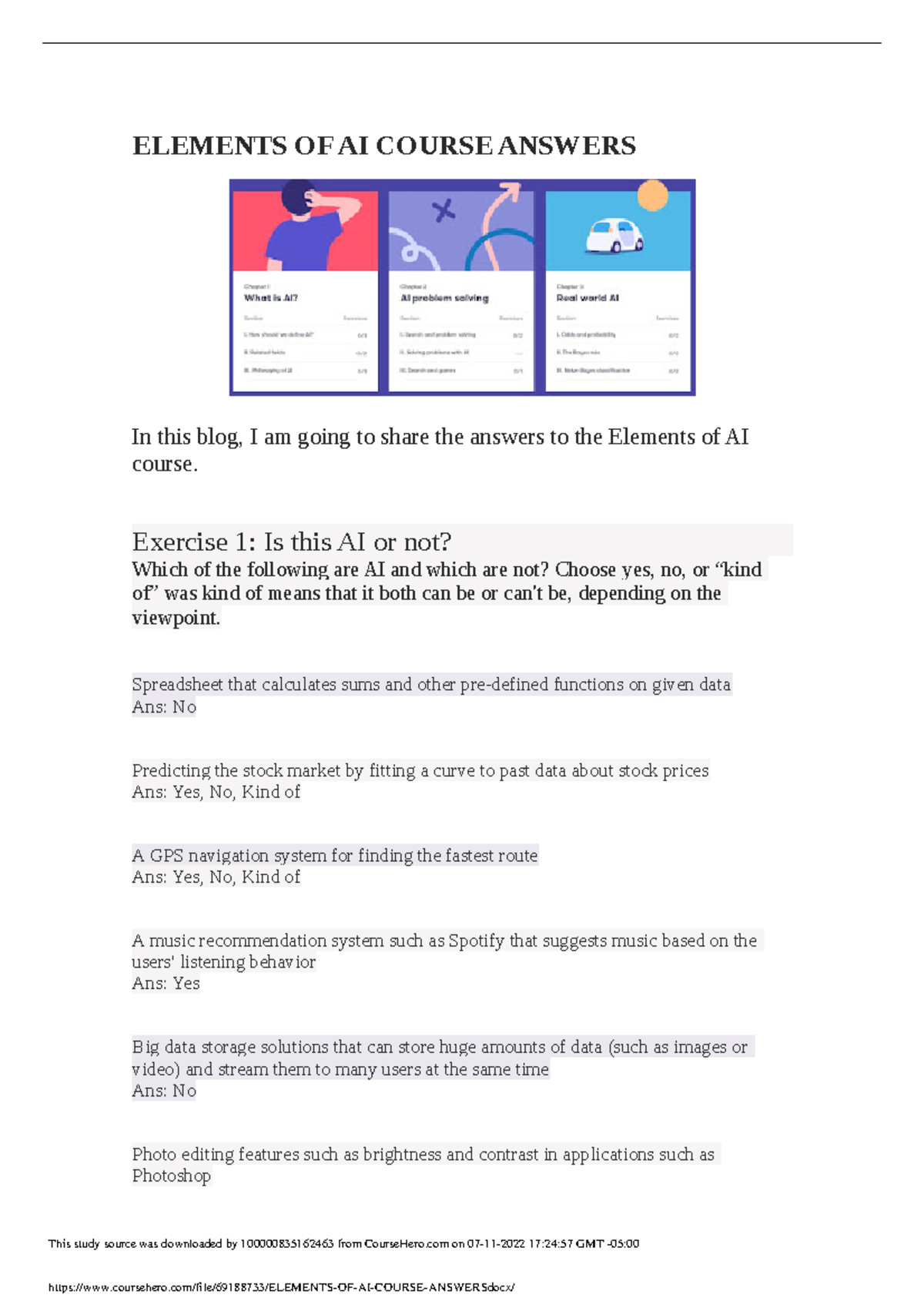 Elements OF AI Course Answers ELEMENTS OF AI COURSE ANSWERS In This 