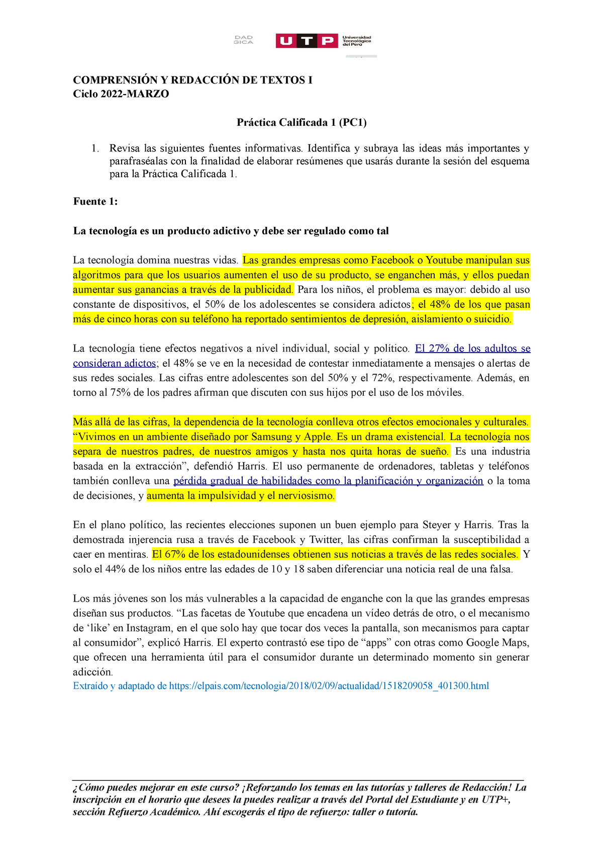 Fuentes Práctica Calificada 1 2022 Marzo ComprensiÓn Y RedacciÓn De Textos I Ciclo 2022 Marzo 5566