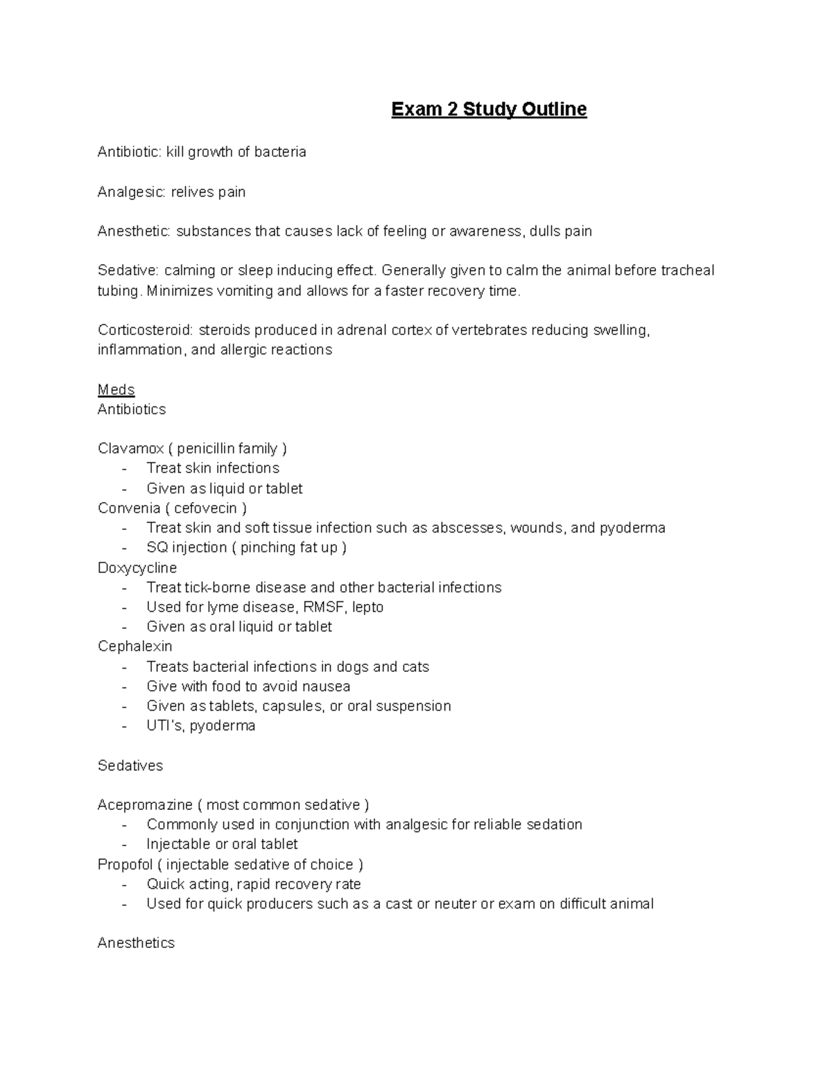 AVS Exam Outline - Exam 2 Study Outline Antibiotic: kill growth of ...