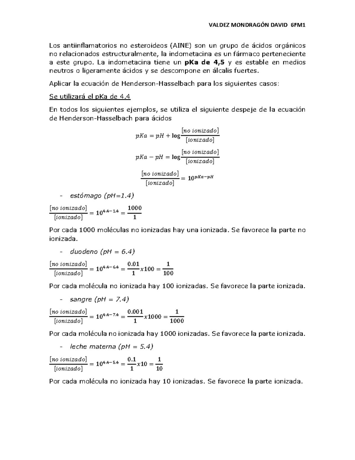 Aplicación de la ecuación de HendersonHasselbach