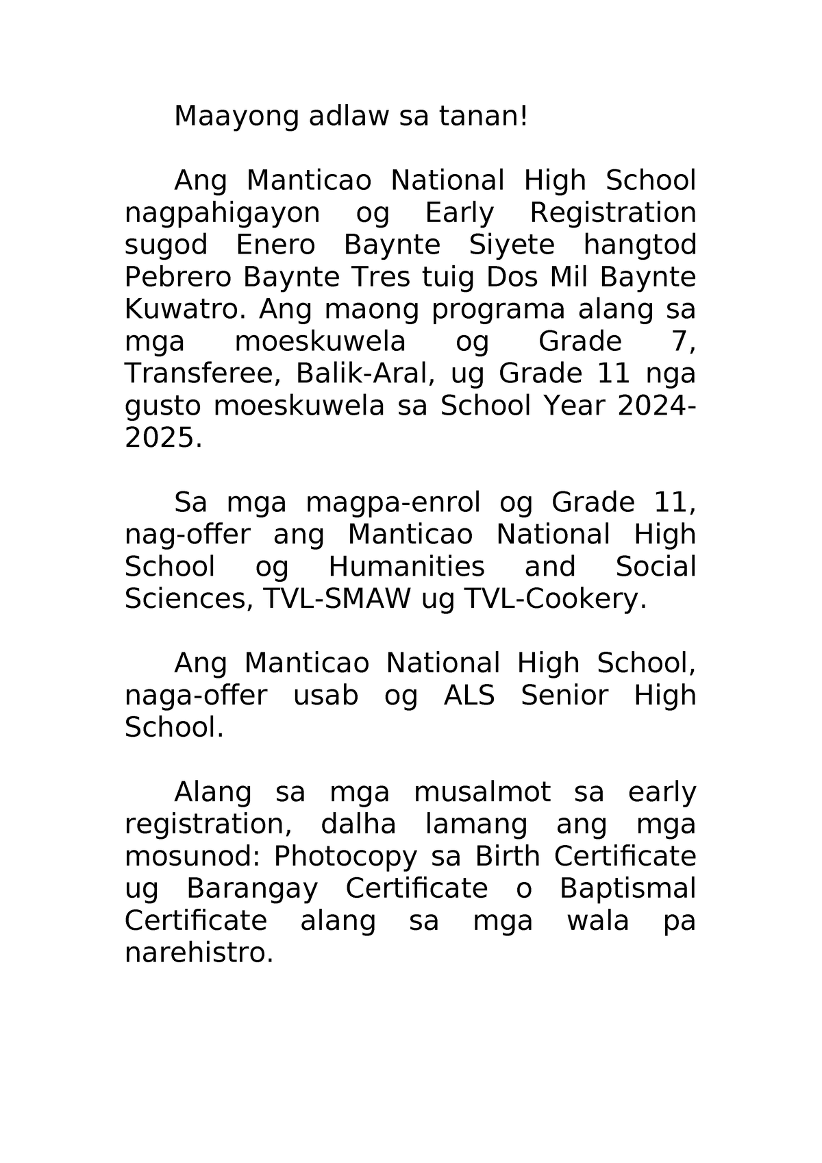 Recorrida Script - Maayong adlaw sa tanan! Ang Manticao National High ...