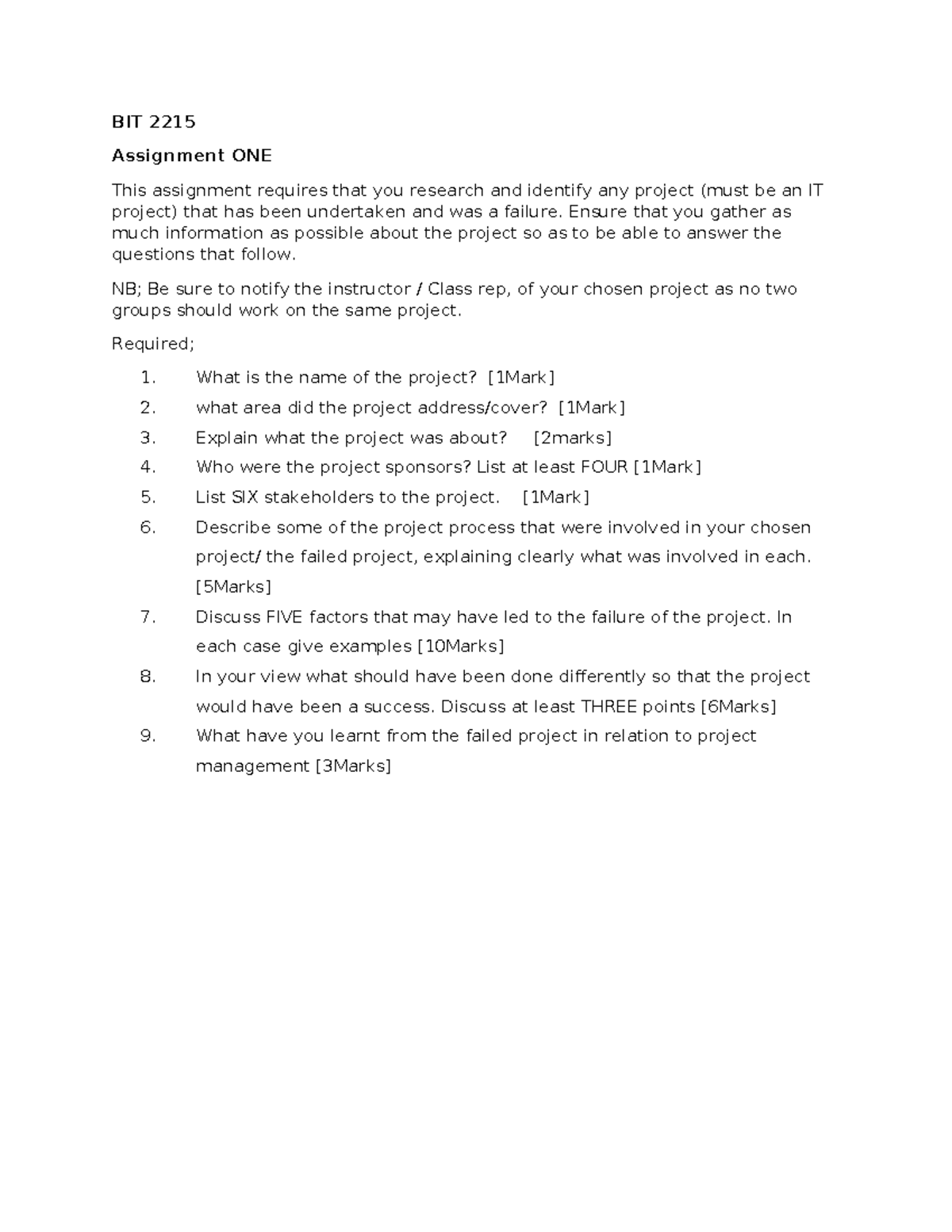Class Group Work Failed Projects - BIT 2215 Assignment ONE This ...