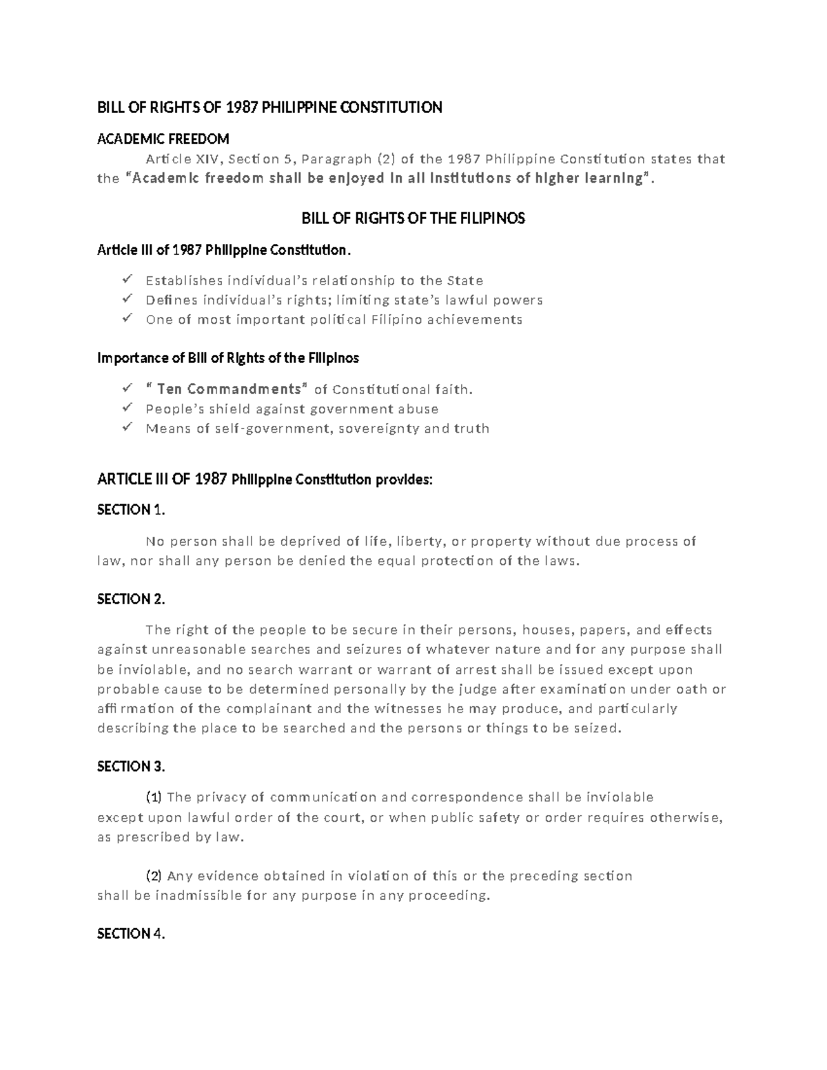 BILL-OF- Rights - ........ - BILL OF RIGHTS OF 1987 PHILIPPINE ...