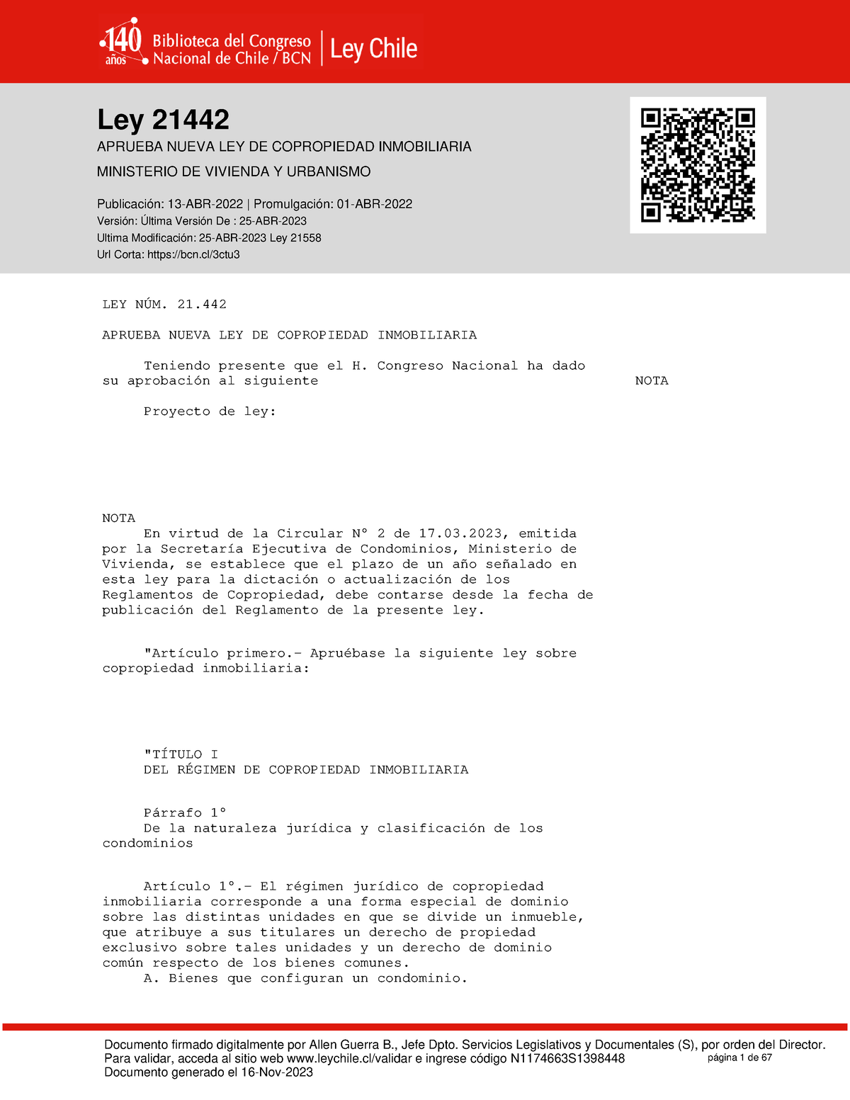 Ley-21442 13-ABR-2022 - Documento Firmado Digitalmente Por Allen Guerra ...