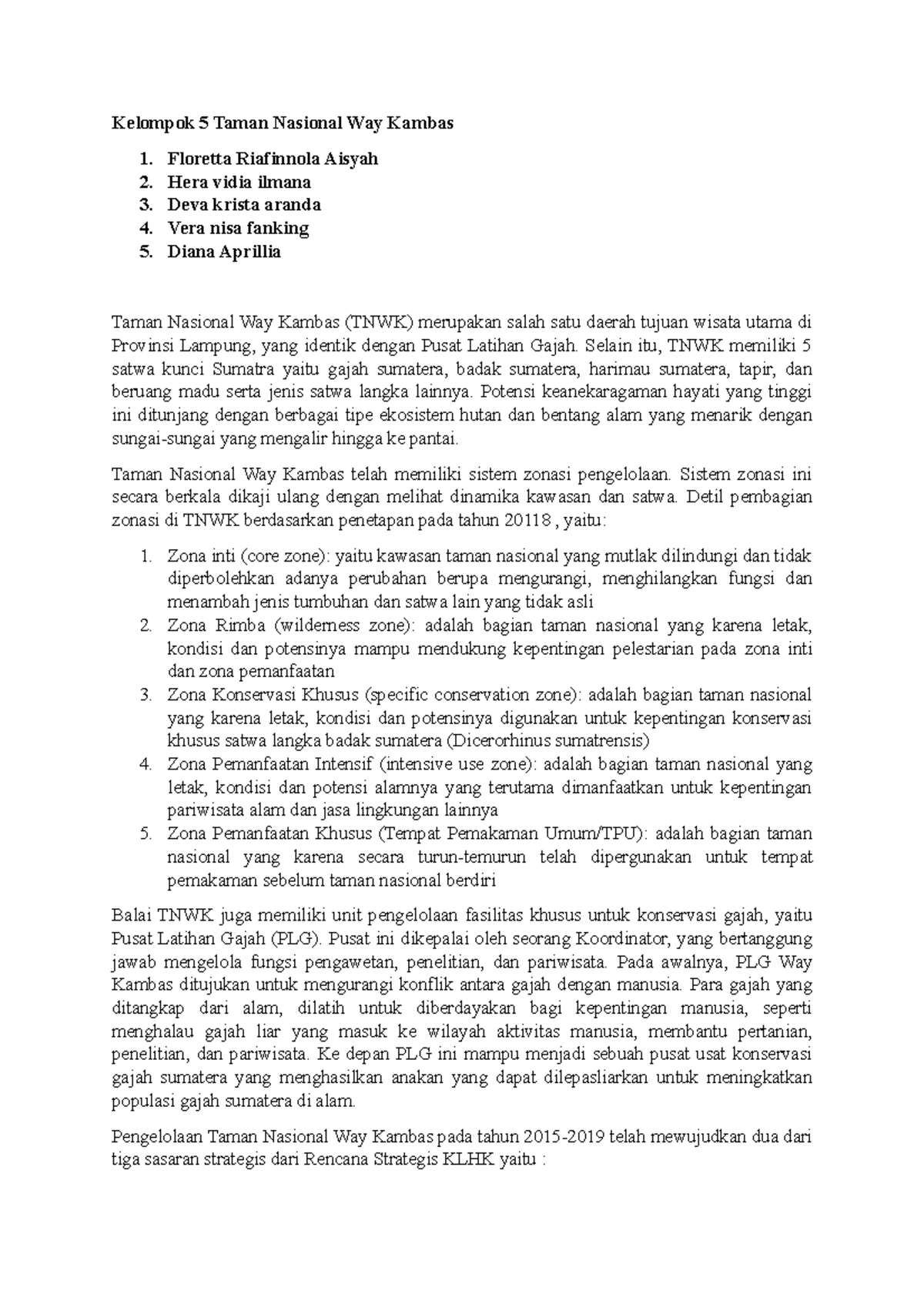 Kelompok 5 Taman Nasional Way Kambas Kelompok 5 Taman Nasional Way