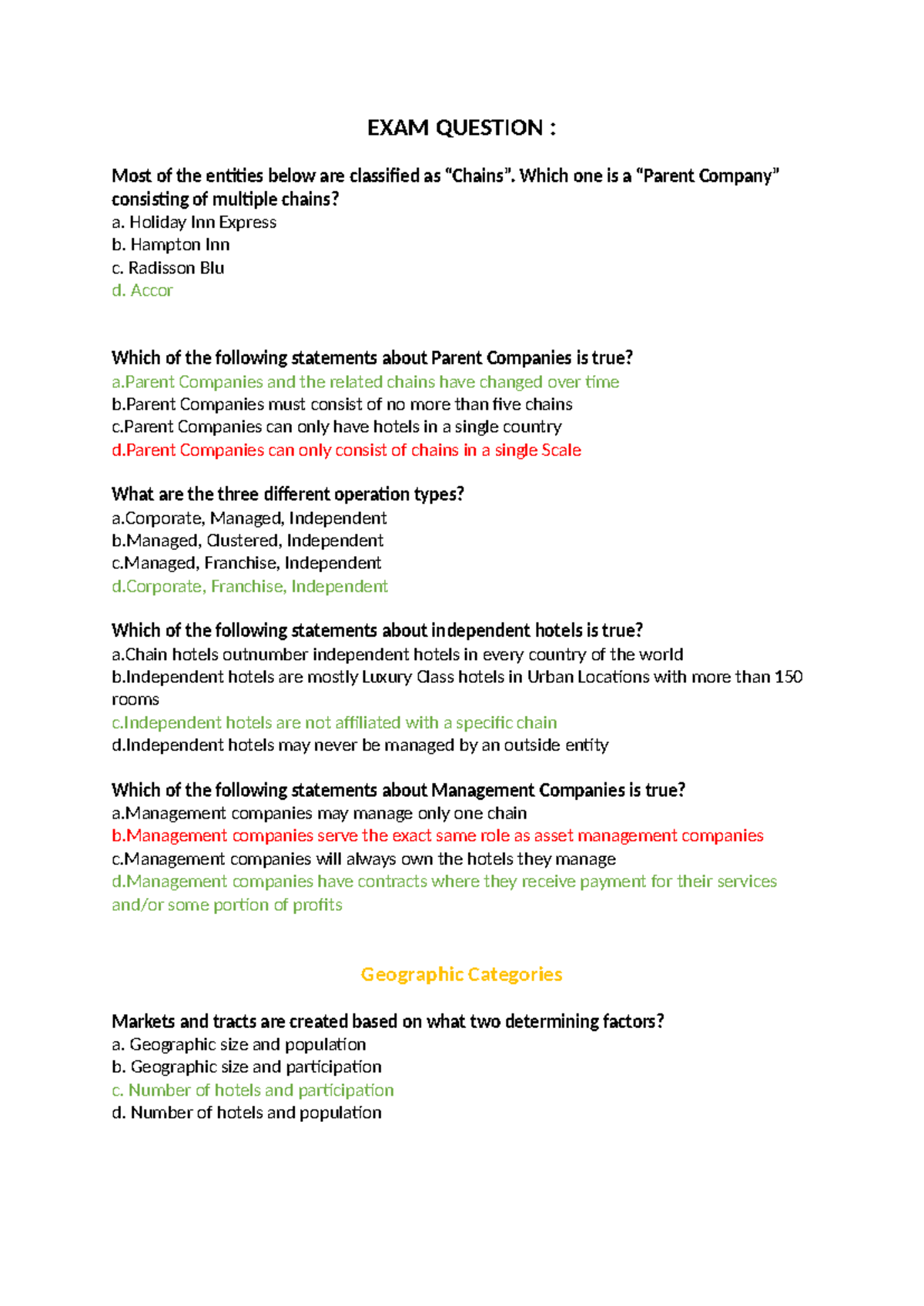 EXAM Question - EXAM QUESTION : Most of the entities below are ...