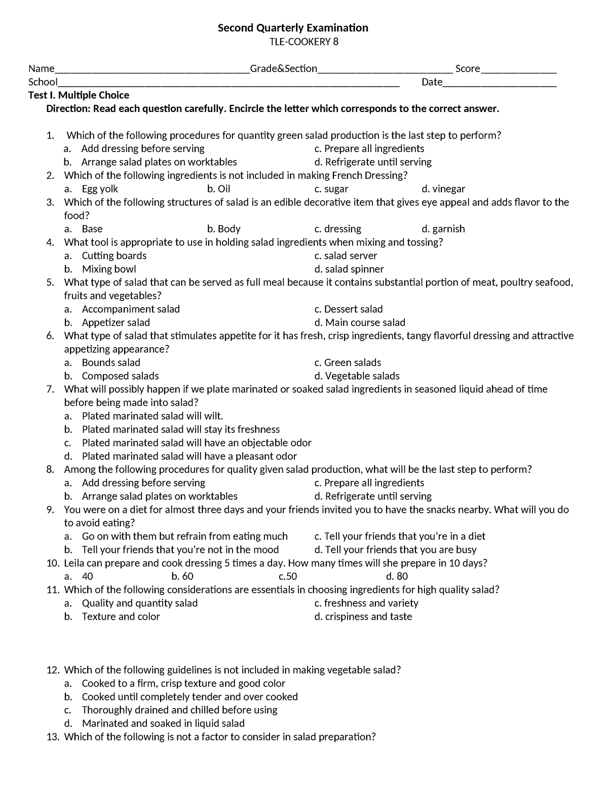 2nd PT Grade 8 - it is a short summative test - Second Quarterly ...