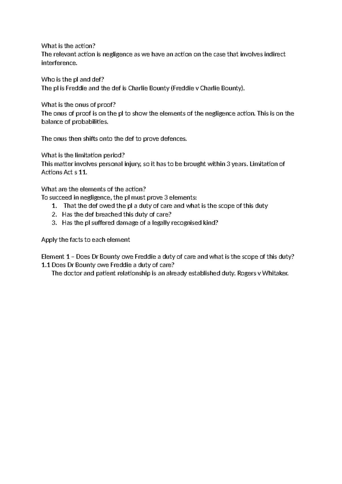 What is the action - elements - What is the action? The relevant action ...