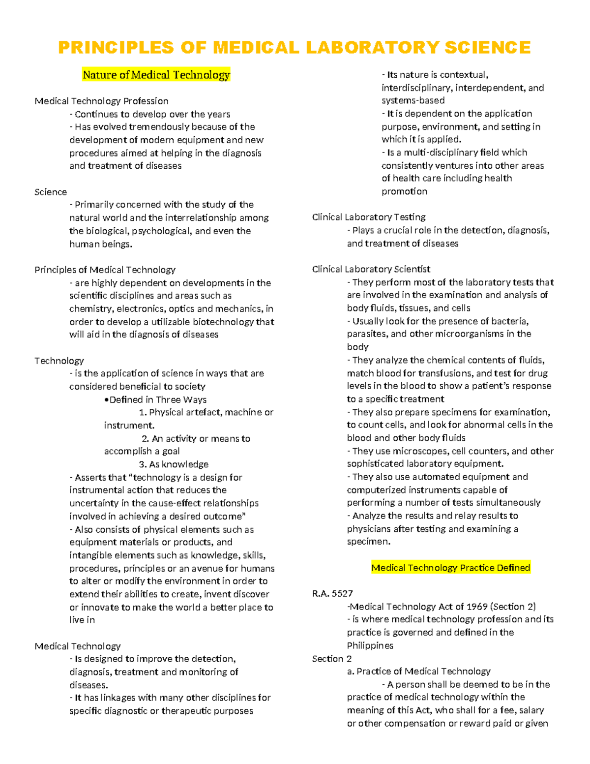 Midterms Prmls - Nature of Medical Technology Medical Technology ...