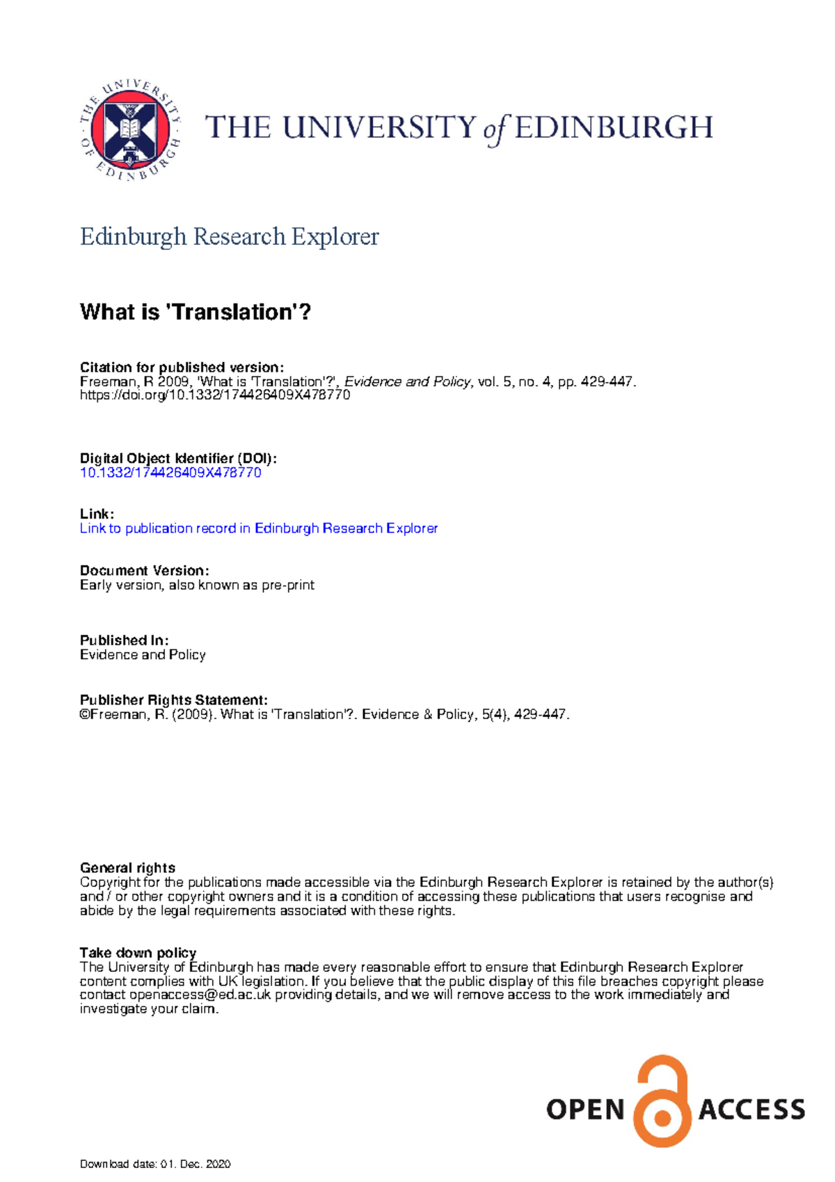 2009 What is Translation Edinburgh Research Explorer What is