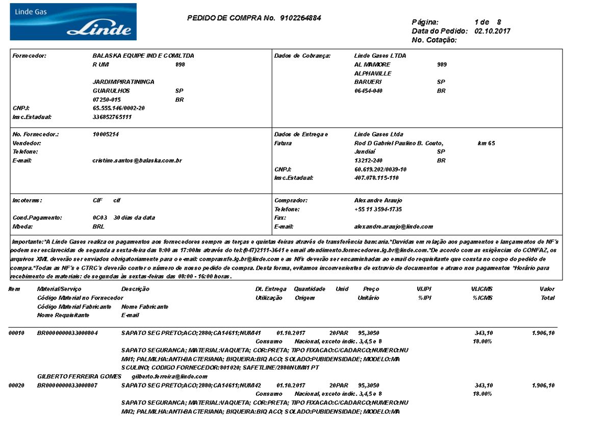 PO Balaska - Item Material/Serviço Descrição Dt. Entrega Quantidade ...