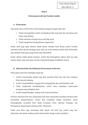 Auditing Arens BAB 8 Perencanaan Audit Dan Prosedur Analitis - BAB 8 ...