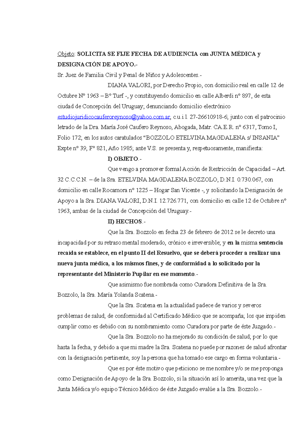 Accion De Restriccion De Capacidad 2 - Objeto: SOLICITA SE FIJE FECHA ...