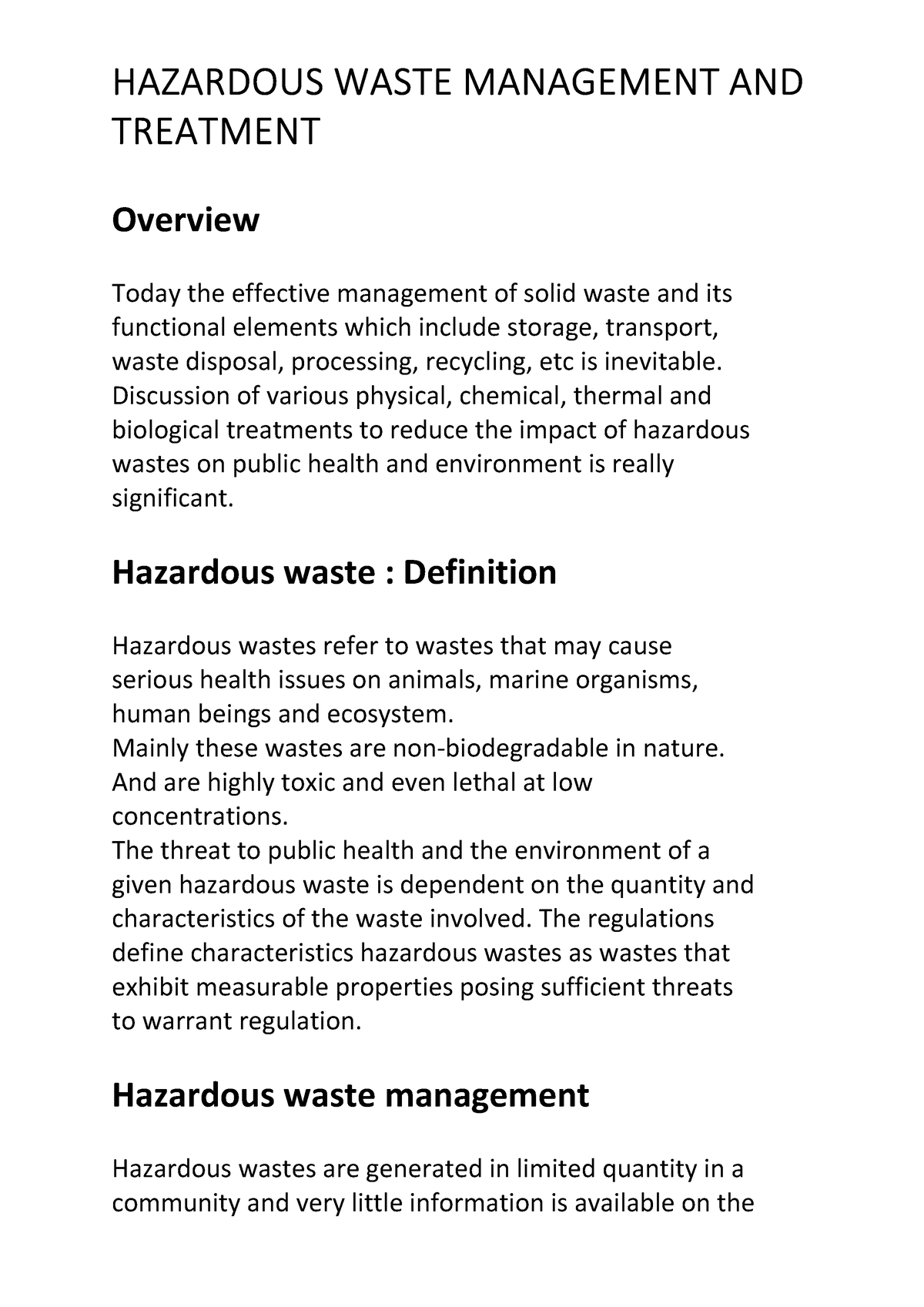 hazardous waste management research papers