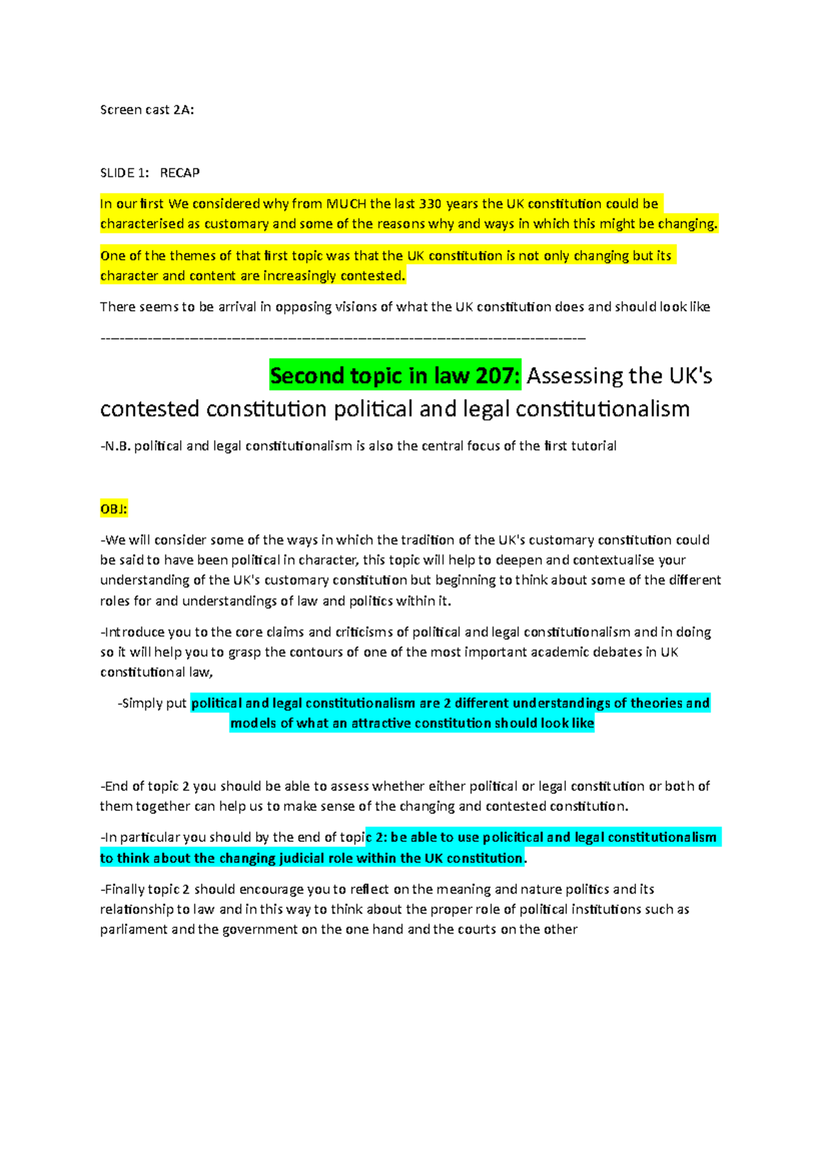 Adv Constitutional law Lecture 2 part A notes - Screen cast 2A: SLIDE 1 ...