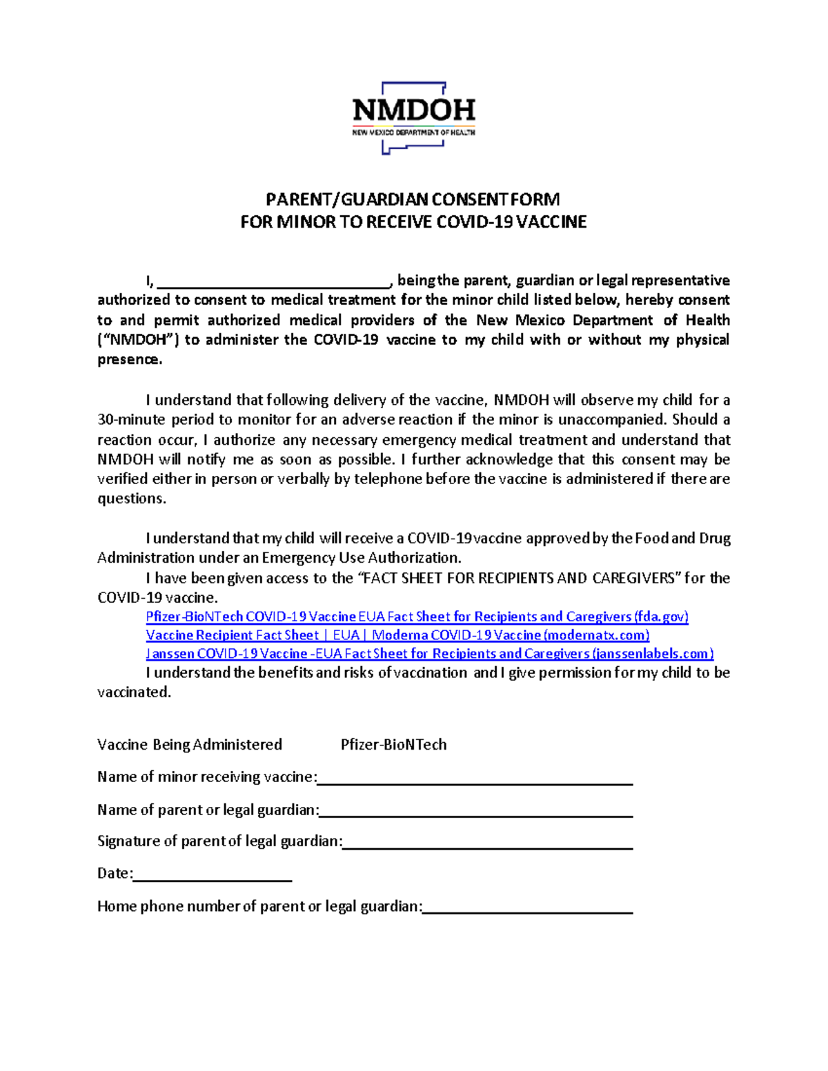 Parental Consent Form ENG PARENT GUARDIAN CONSENT FORM FOR MINOR TO RECEIVE COVID 19 VACCINE I