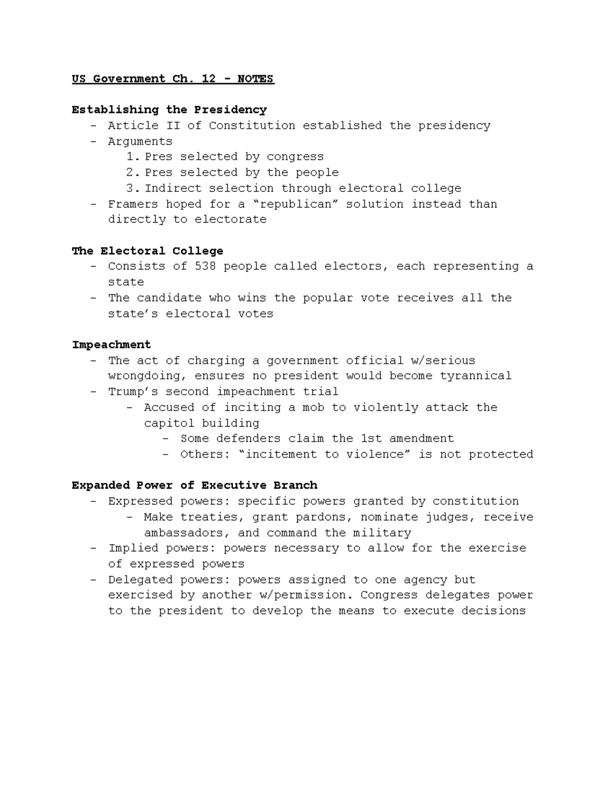 US Government Ch. 12 - Notes - US Government Ch. 12 - NOTES ...