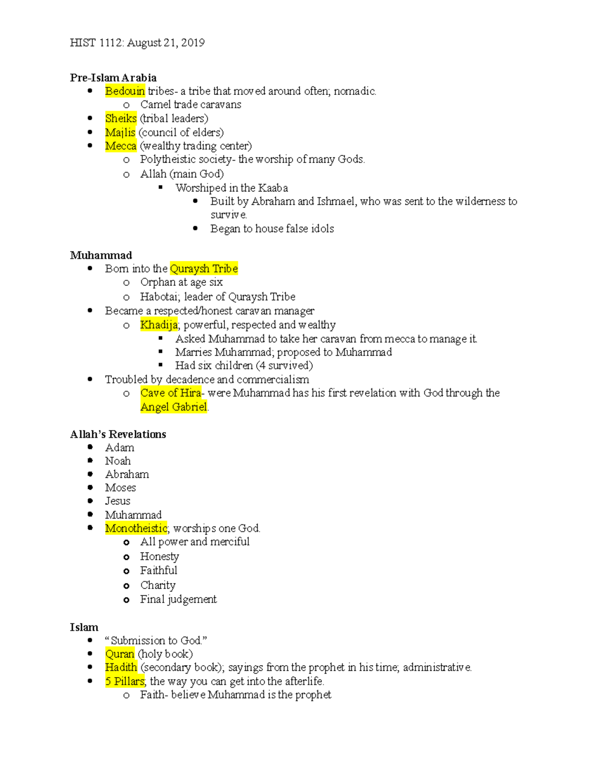 World History Unit One Notes - Pre-Islam Arabia Bedouin tribes- a tribe ...