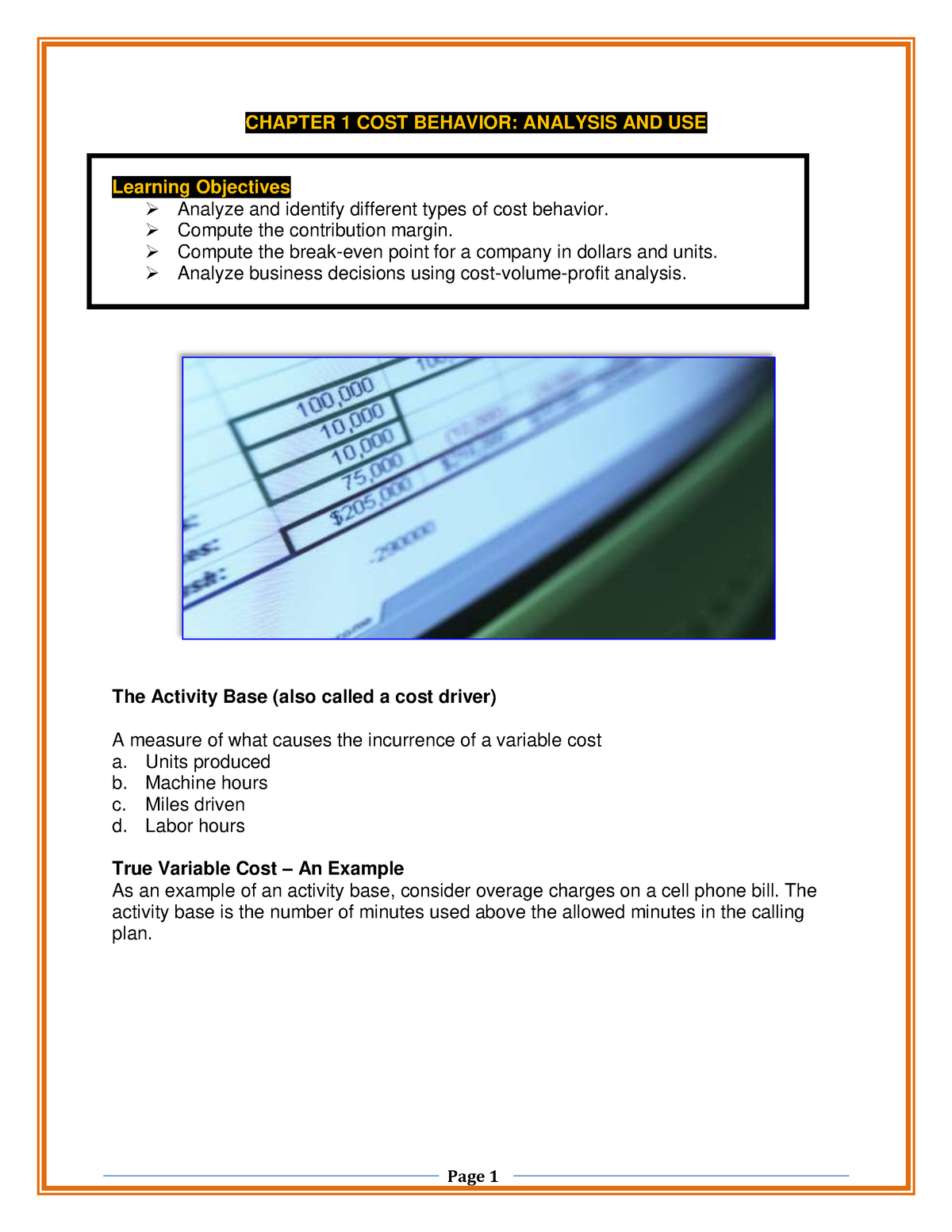 Chapter 1 COST Behavior- Analysis AND USE - CHAPTER 1 COST BEHAVIOR ...