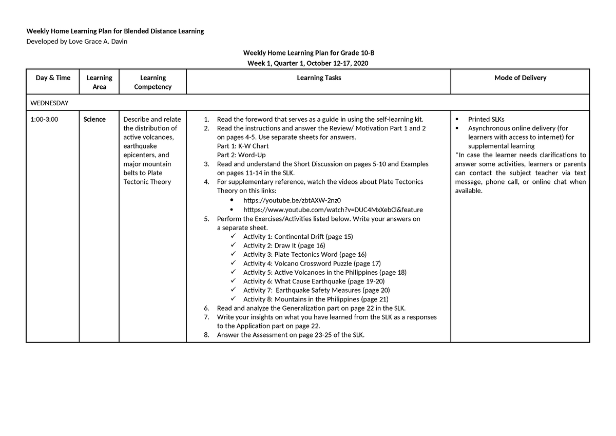 Ilide - NNNNNNN - Weekly Home Learning Plan for Blended Distance ...