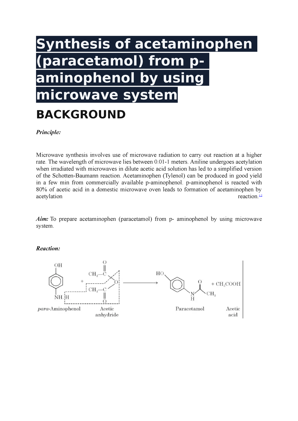 Synthesis of acetaminophen - Synthesis of acetaminophen (paracetamol ...