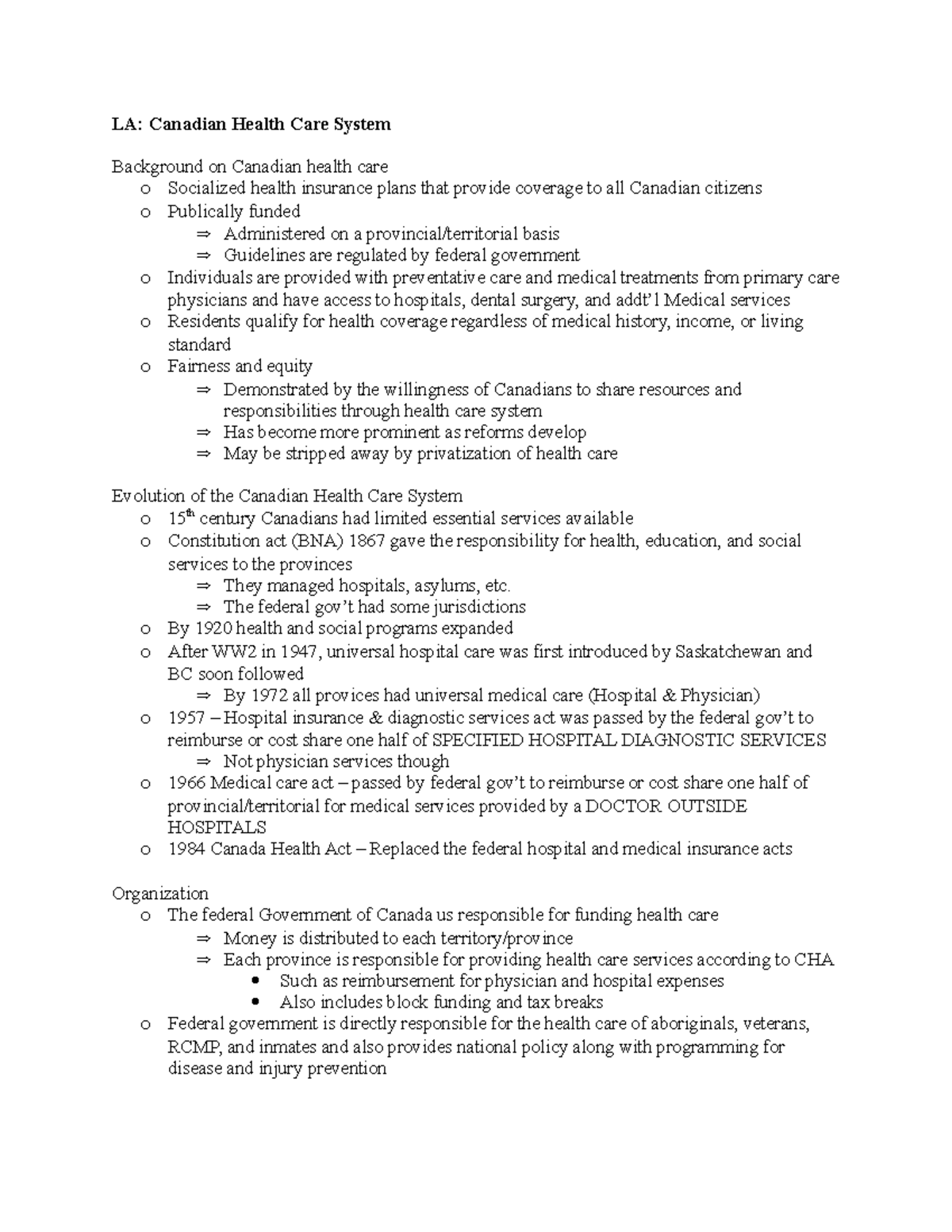 1121 Midterm 1 notes - LA: Canadian Health Care System Background on ...
