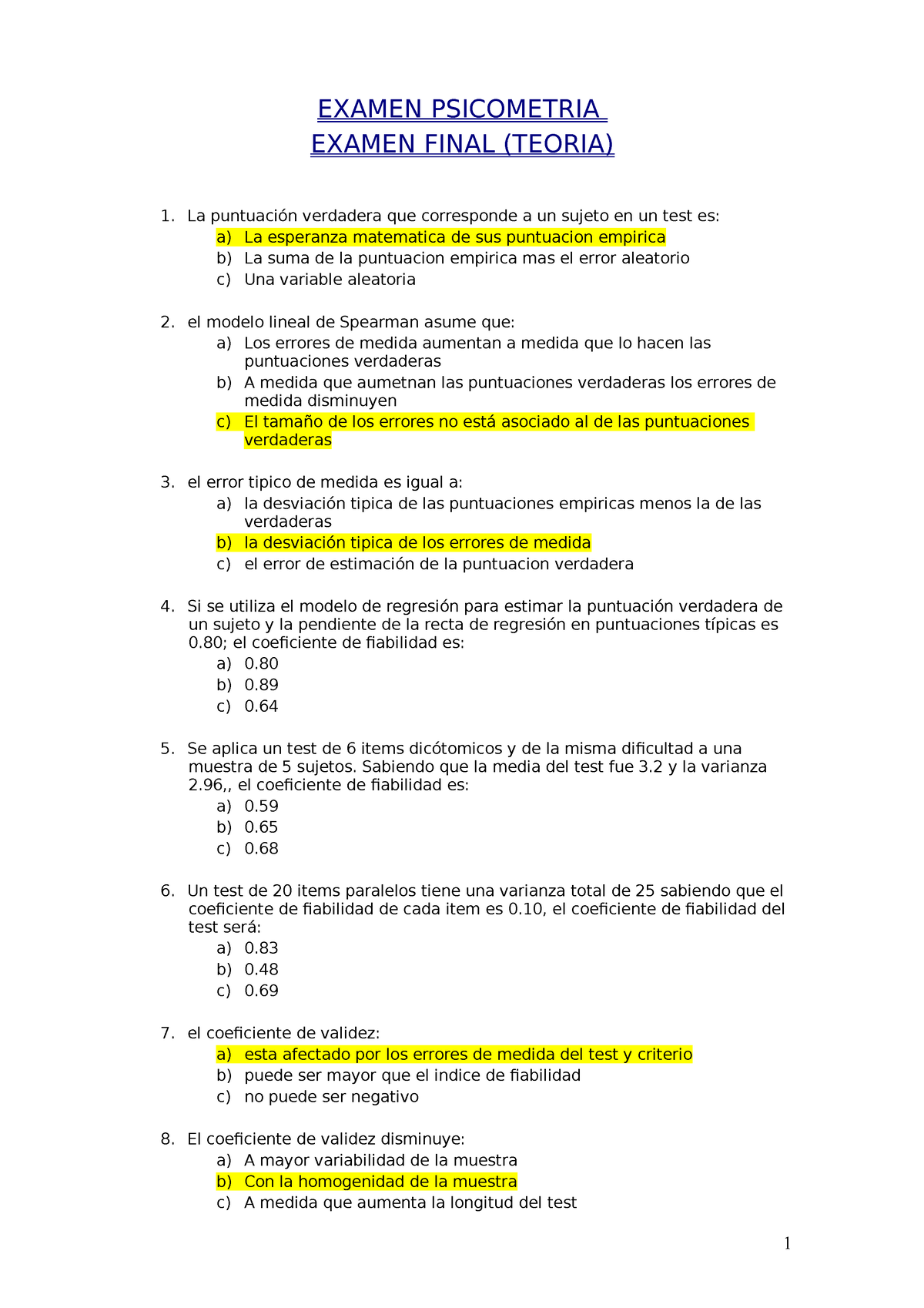 13 Final Psicometria Teoria Examen Psicometria Examen Final Teoria La Puntuación 9273